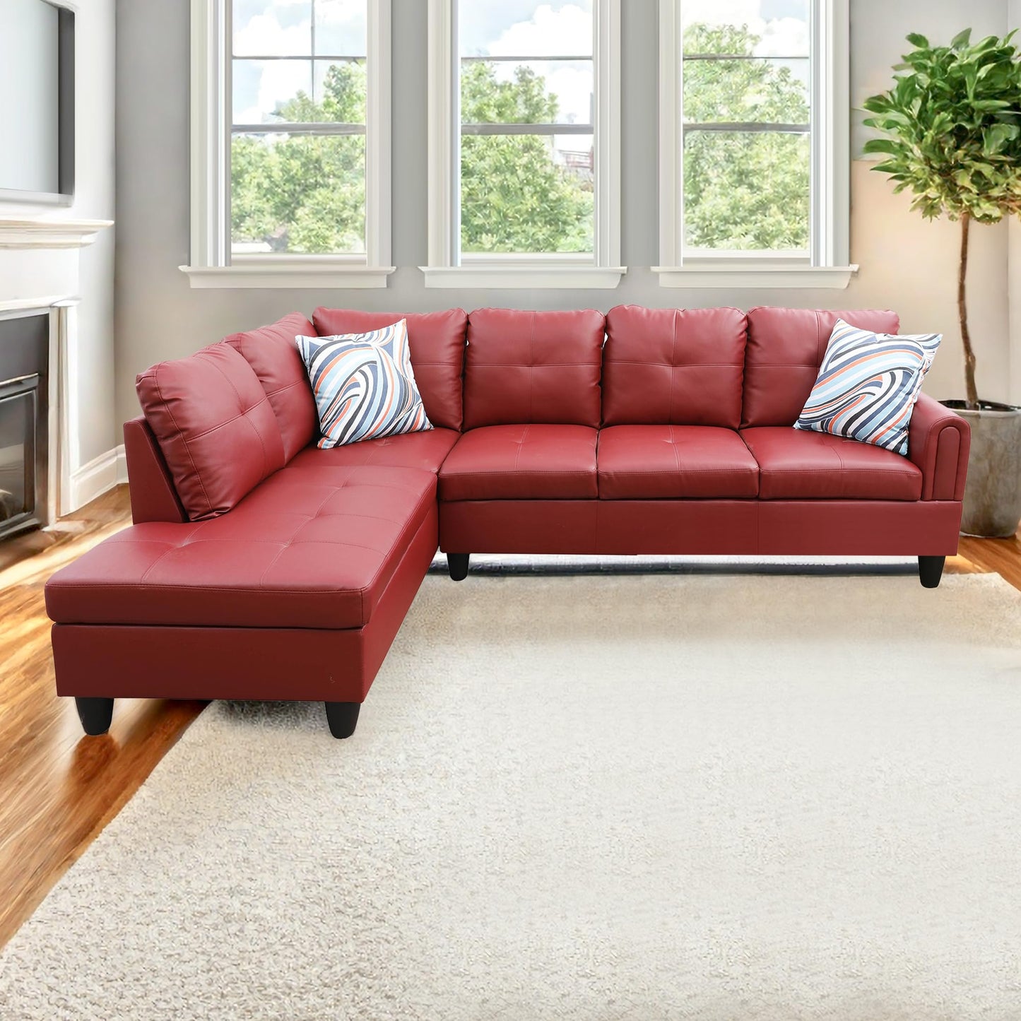 NicBex Leather 97" L Shaped Couch Sectional Couches for Living Room, 2-Piece Modular Sofa with Movable Chaise & Deep Seat for Apartment, Bedroom, Office, Red