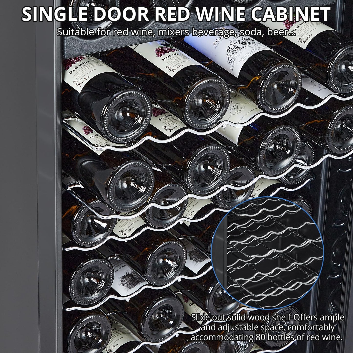GarveeHome 80 Bottle Compressor Wine Cooler Refrigerator, Wine Fridge with Adjustable Shelves & Digital Temperature Display, 41-64℉, Large Freestanding Wine Cellar for Red White Wine, Champagne, Beer