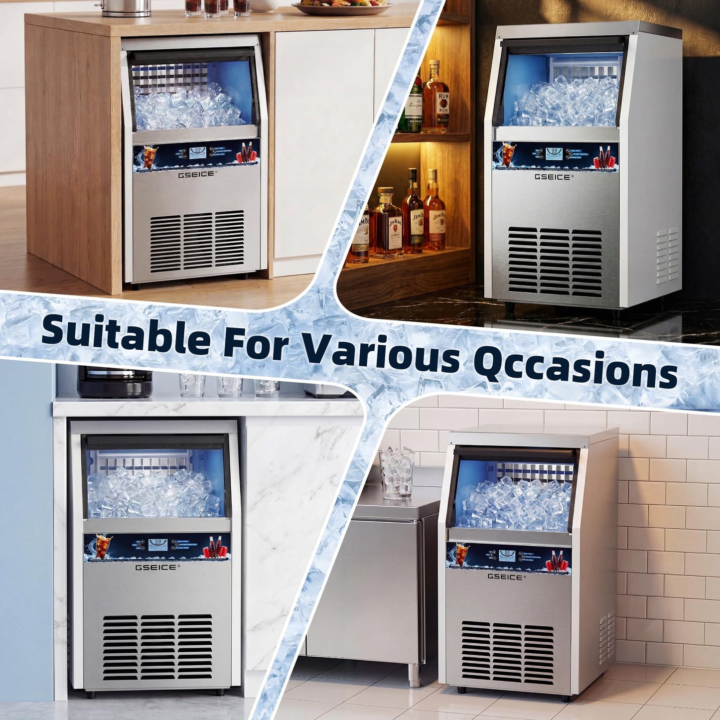 Ice Maker Machine, 100 lbs/24h with 20 lbs Storage, 40 Ice Cubes/15 Mins, ETL FCC, Freestanding Ice Maker with LED Display, 24H Timer, Smart Reminder, Self-Cleaning, for Home Bar Restaurant