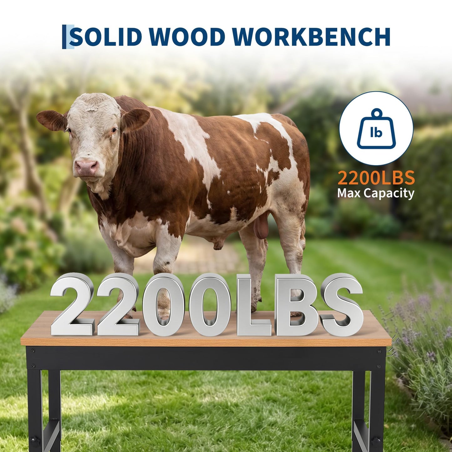 48" Workbench for Garage,2200 lbs Capacity, Adjustable 29.5"-37",4 Wheels