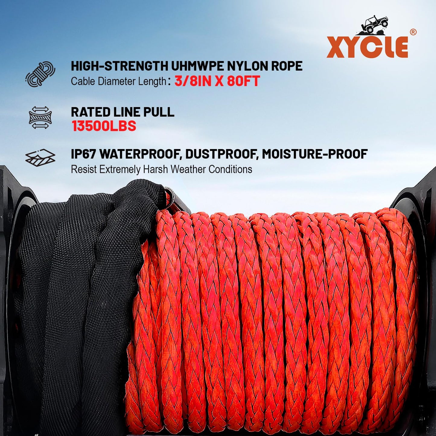 XYCLE Winch13500lbs 12V Waterproof Electric Winch Synthetic Rope Truck Winch Towing Winch Boat Trailer Winch SUV 4-Wheel Drive Off-Road Vehicle with Remote Control 3/8 Synthetic Rope (Red)