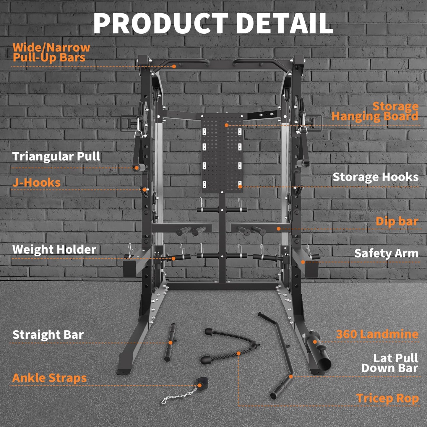 Power Cage, 2000LB Power Rack with Independent Dual Pulley System, Multi-Function Home Gym Workout Machine for Maximum Stability & Strength Training