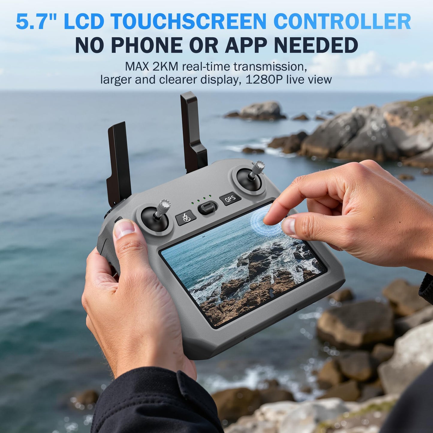 GPS Drones with Camera for Adults 4K, 5.7" FPV Touchscreen, 100-Min Flight Time, GPS Follow, Auto Return, Beginner Mode, Long Range Transmission, RC Quadcopter, Foldable RC Drone with 2 Batteries