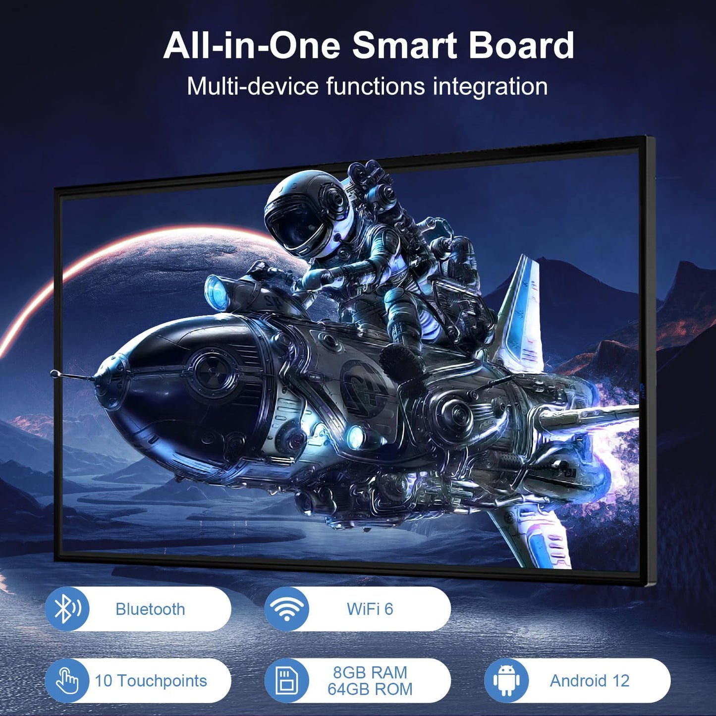 JYXCN Smart Board, 49" Digital Whiteboard with 8-Core CPU, Electronic Smartboard for Classroom Office Home, Screen Mirroring from Android 12 and iOS for Live Streaming (Board Only)