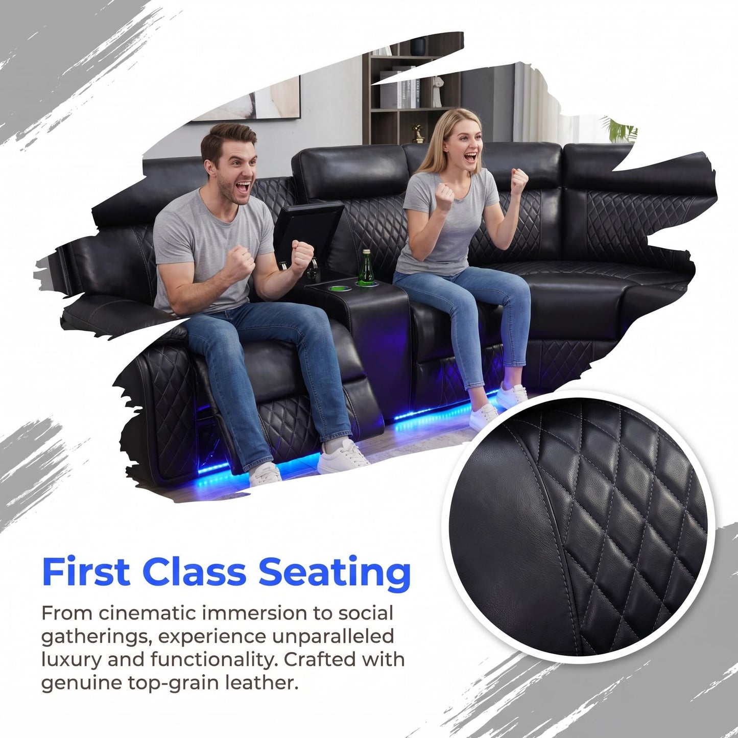 Trygoal Power Reclining Sectional Sofa Set, Modern L-Shaped Couch with Recliner, 4 Seat Power Reclining Sofa, Reclining Sectional Couches for Living Room, Home, Office, Leather, Dark Black