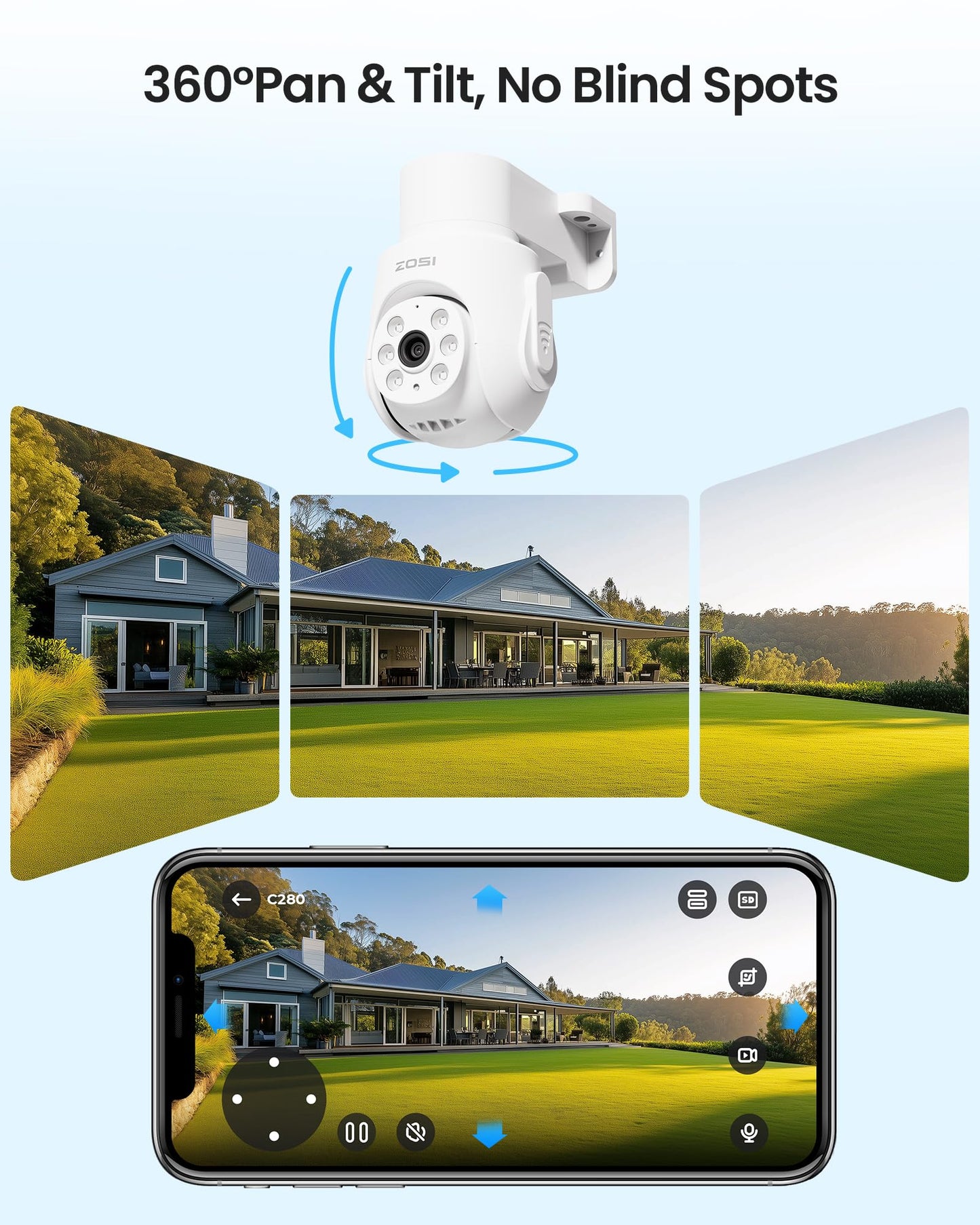 ZOSI 5MP Wired Security Camera System, 8pcs 1080p 360° Pan/Tilt Weatherproof Cameras, Audio Recording, AI Human Vehicle Detection, Night Vision, H.265+ 8CH Home DVR with 1TB HDD for 24/7 Surveillance