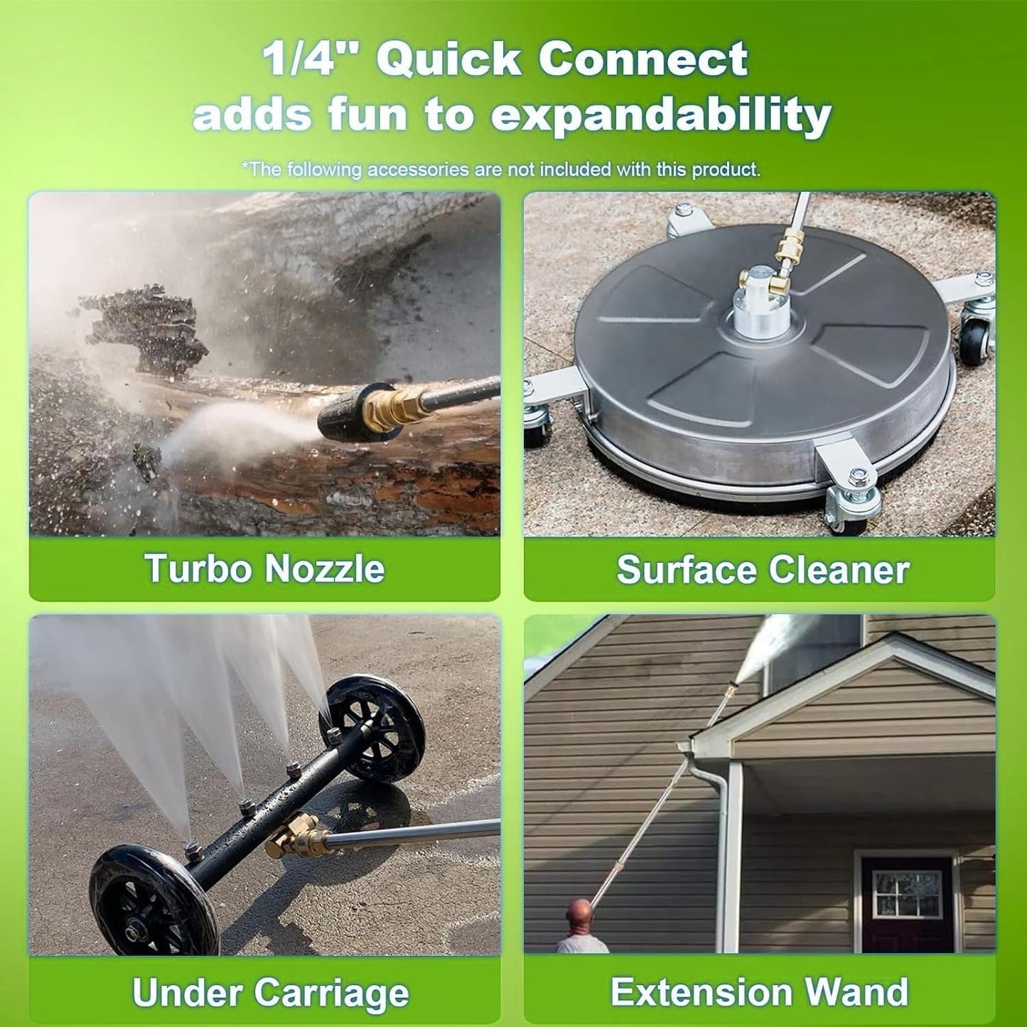 5000PSI Pressure Washer 4.0GPM High Power Washer with M22-14mm Pressure Hose 33FT,Powerwashers with 1/4" QC Compatible Surface Cleaner, 5 Nozzle and Soap Bottle for Home,Car,Patio (Green)