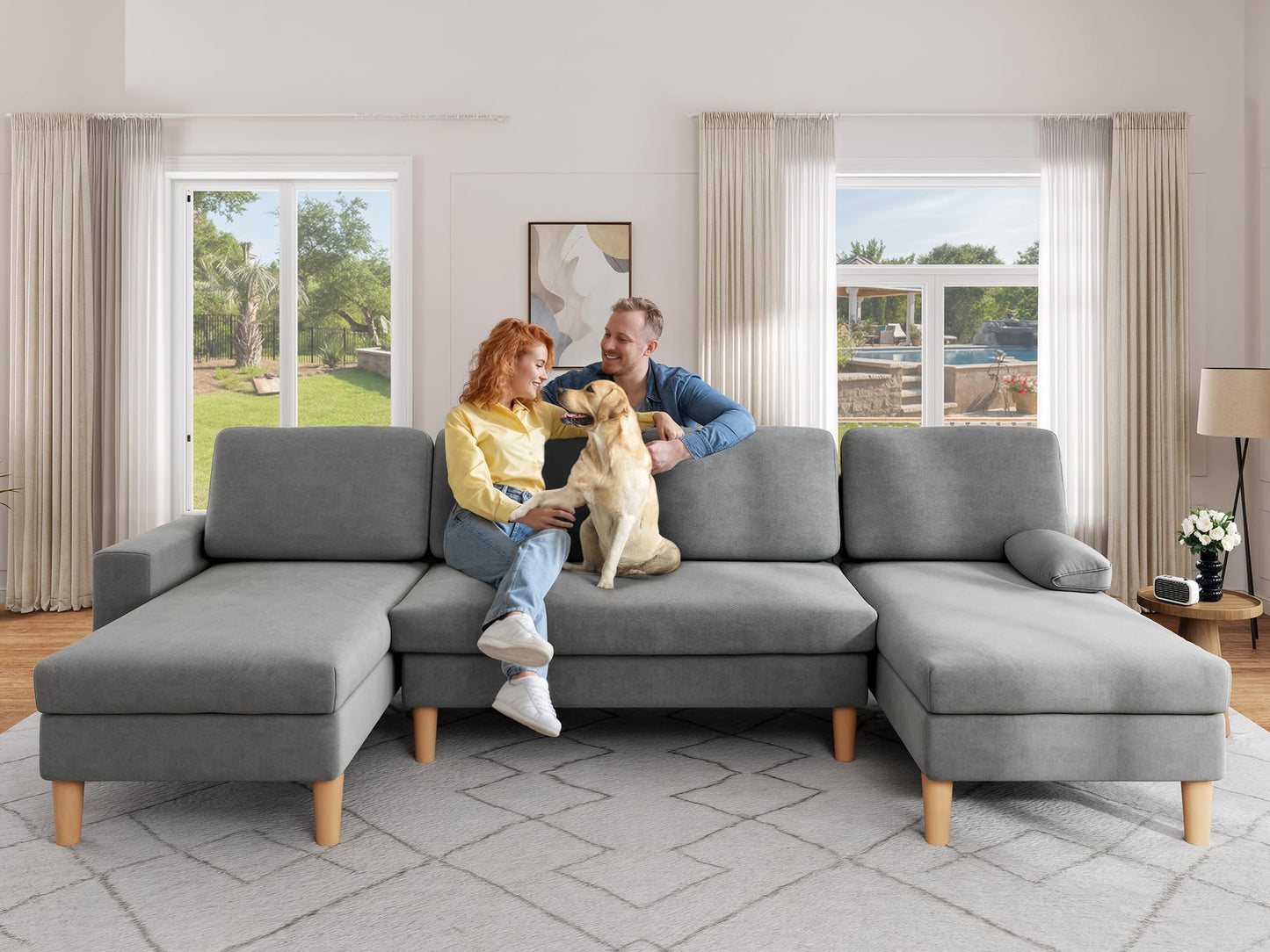 YITAHOME 109" U-Shaped Couch, 4-Seat Cloud Sofa with Dual Chaise Lounges, Storage Armrest, Cup Holder & Thick Cushions for Living Room