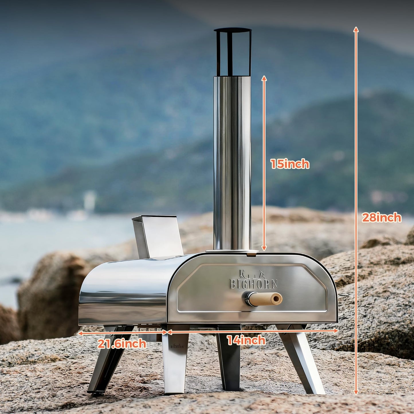 BIG HORN OUTDOORS 12" Multi-Fuel Pizza Oven, Portable Outdoor Pizza Oven, Wood Fired & Propane Gas, Pellet Pizza Maker with Pizza Stone