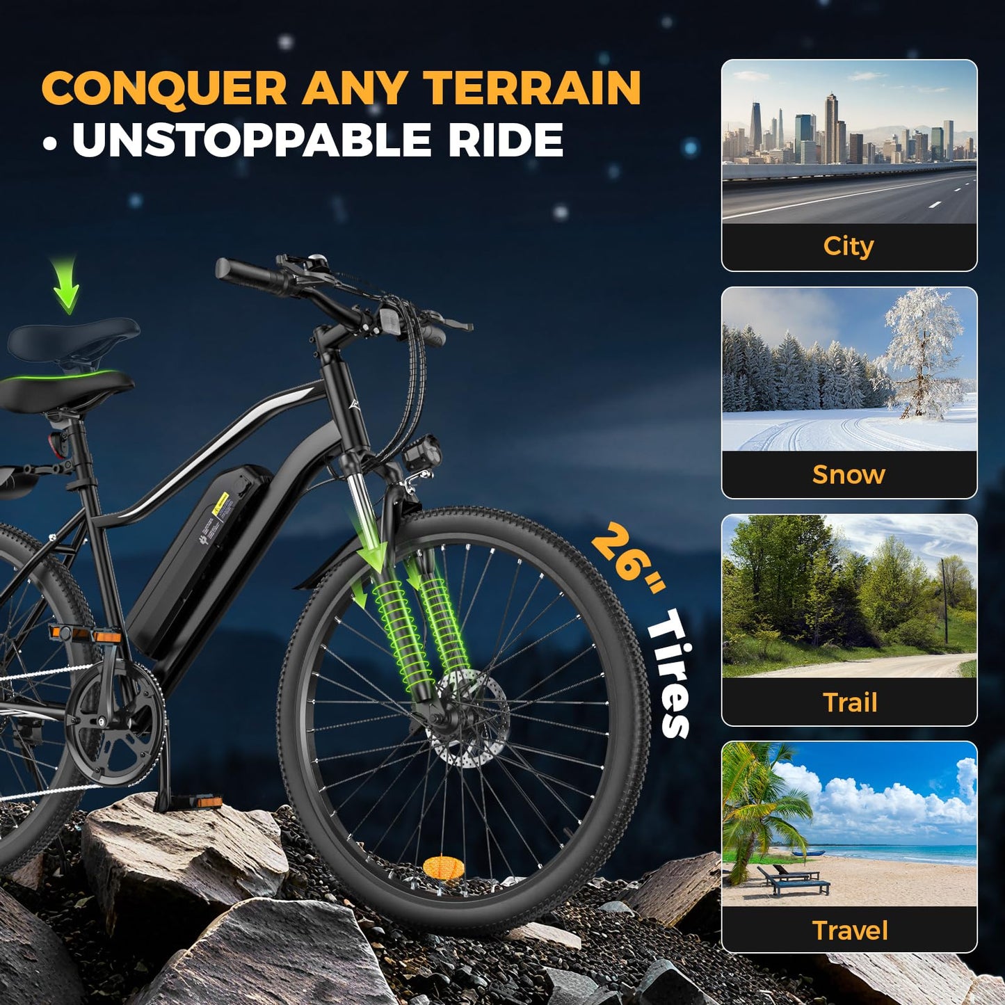 AYOLNY Electric Bike for Adults, 1500W/1000W Peak Motor 26" Ebike & 14" Foldable Electric Bike, 80/70/55 Miles Range 36V Battery Electric Bicycle for Commuting