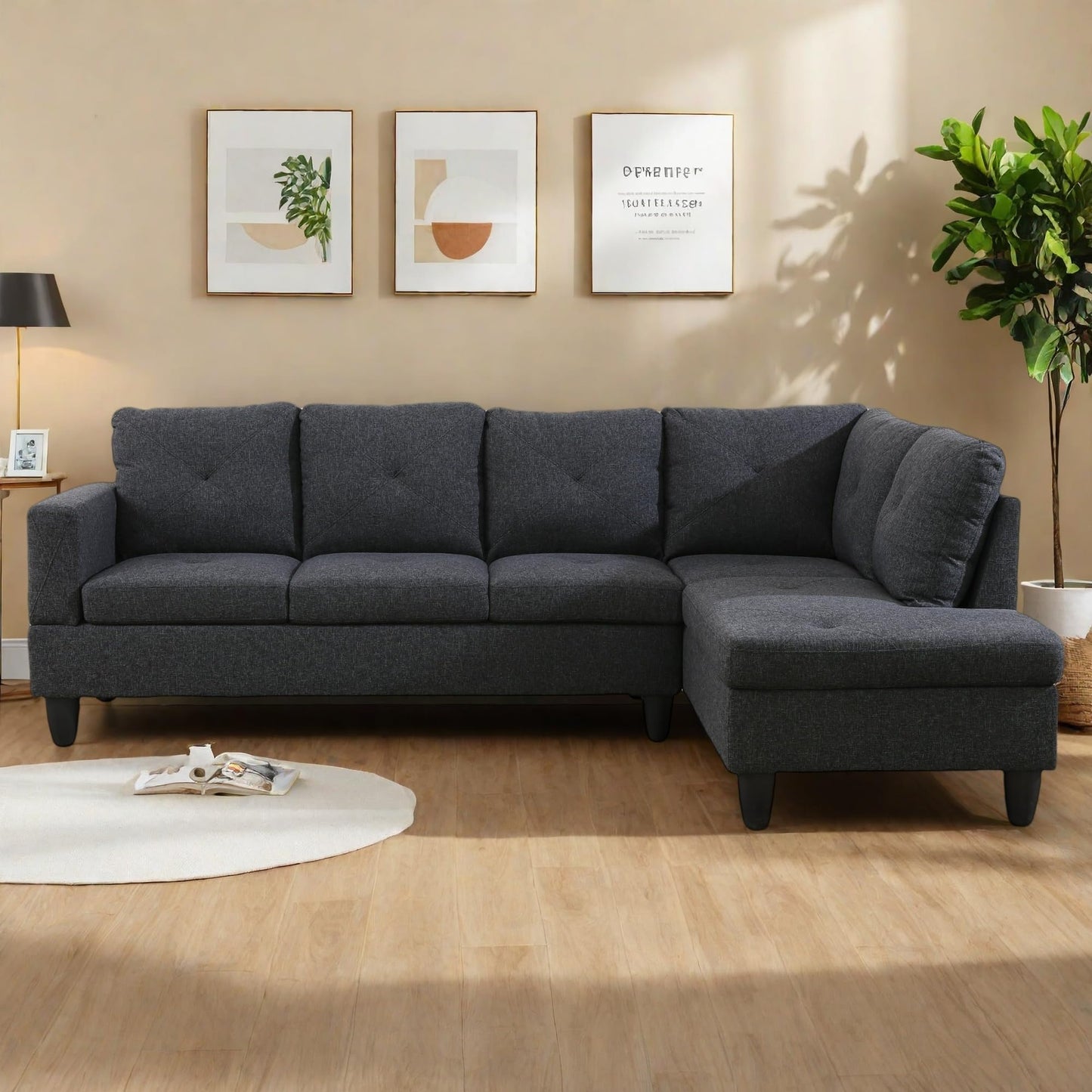 NicBex 97" L Shaped Couch Sectional Couches for Living Room, 2-Piece Linen Modular Sofa with Movable Chaise & Deep Seat for Apartment, Bedroom, Office, Black Grey