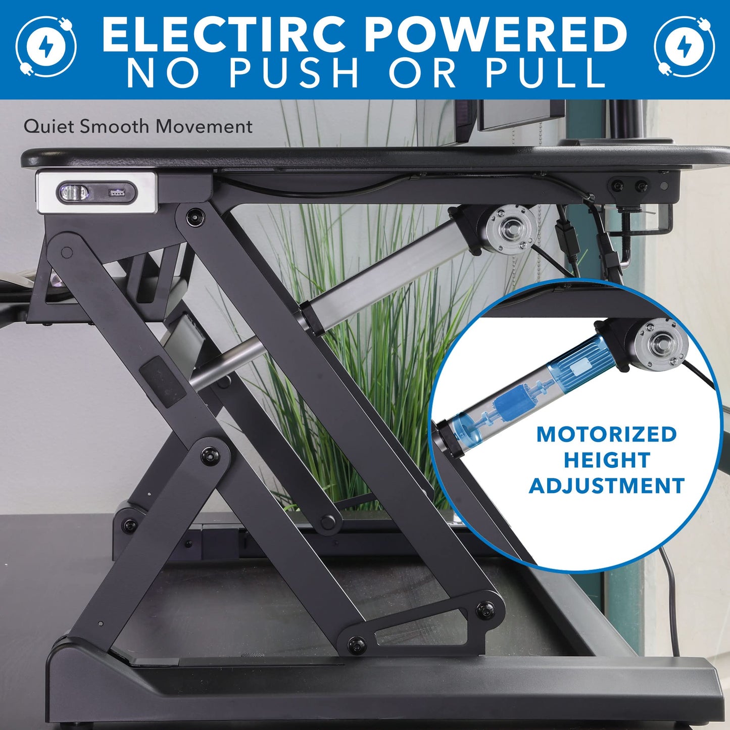 Mount-It! Electric Standing Desk Converter with Dual Monitor Arms for 2 Screens (Max 32"), Large 35.4" Wide Desktop, Motorized Stand Up Desk Riser, Keyboard Tray, USB, Black Stand up Desk Convertor