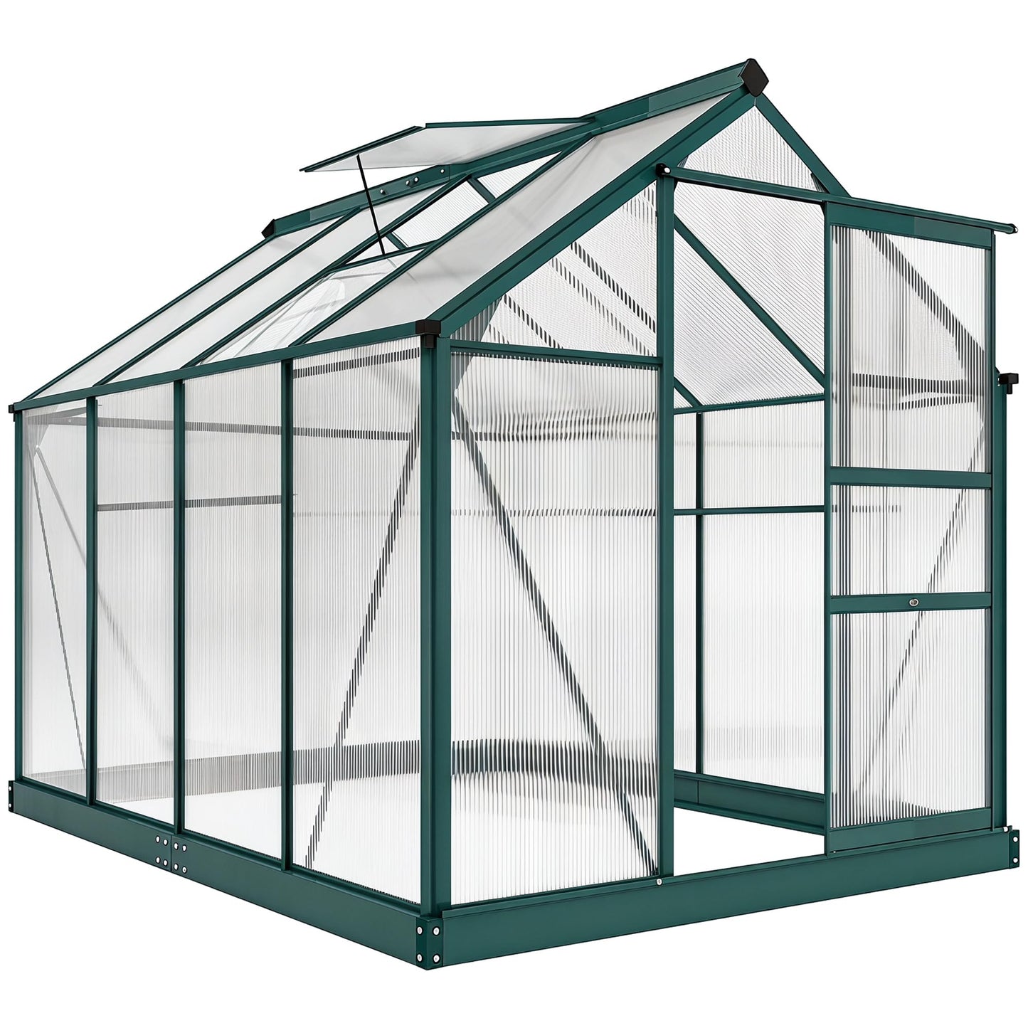 Outsunny 6' x 8' Greenhouse for Outdoors, Polycarbonate Greenhouse with Rain Gutter and Roof Vent, Aluminum Walk-in Green Houses with Push Door for Outside for Patio Backyard Garden, Dark Green