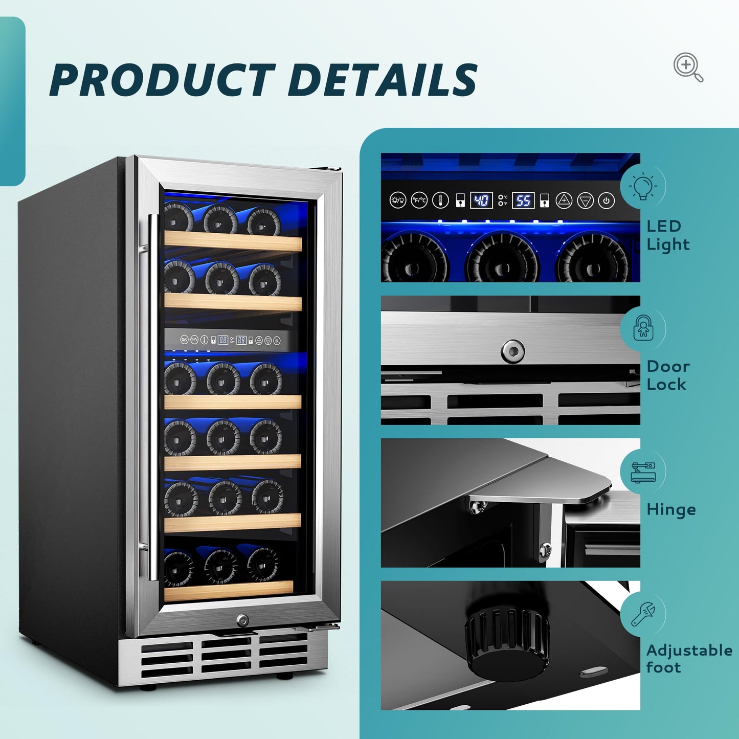 EUHOMY 15 Inch Wine Fridge, 33 Bottle Dual Zone Wine Cooler Refrigerator with Glass Door, Built-In or Freestanding Wine Refrigerator with Digital Temperature Control, for Home, Bar, Office