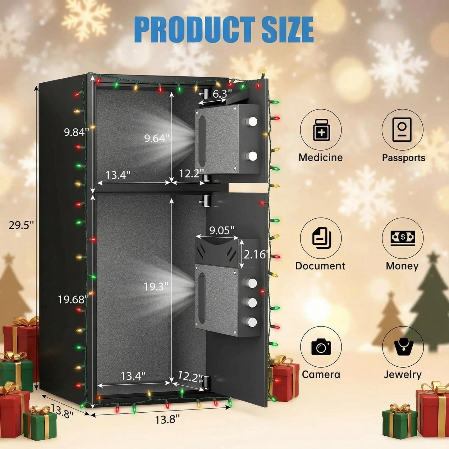 Karbeen 6.5 Cu ft Large Safe Box Fireproof Waterproof with LED Light Safe for Home Documents,Fingerprint Password Personal Safe with Deposit Slot & Dual Alarm System Security Box for Valuables