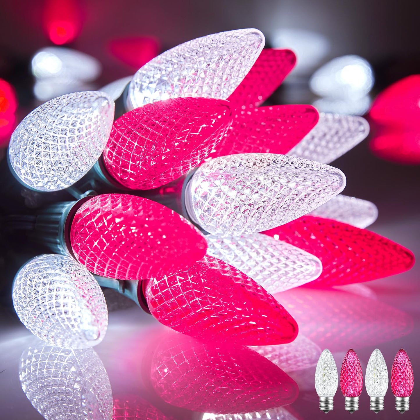 Minetom C9 Christmas String Lights, 100 LED, 100 FT, Waterproof, Pink and Pure White, Model GYPI-O100LAU