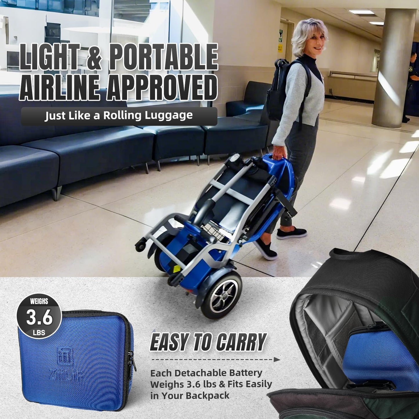 ZiiLIF R3b-Mobility Scooters for Seniors Adults Ultra Lightweight Electric Powered Folding 4 Wheel Mobility Scooter, Compact & Convenient for Travel Airline Approved, Blue Self Fulfillment