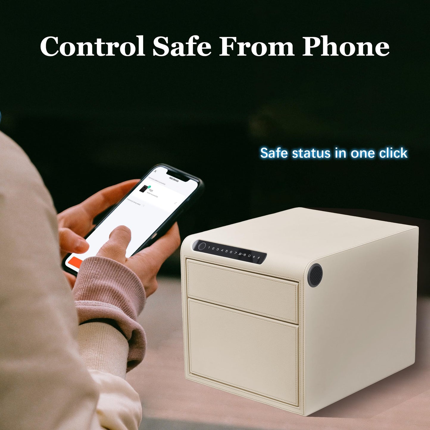 VALINIRT Jewelry Safe with Drawers，Biometric Fingerprint safe, Slide-Away Handgun Safe for Pistols, Leather Wrapped Jewelry Storage Safe, Digital Keypad & Quick-Access Drawer(White- 2 Drawer)