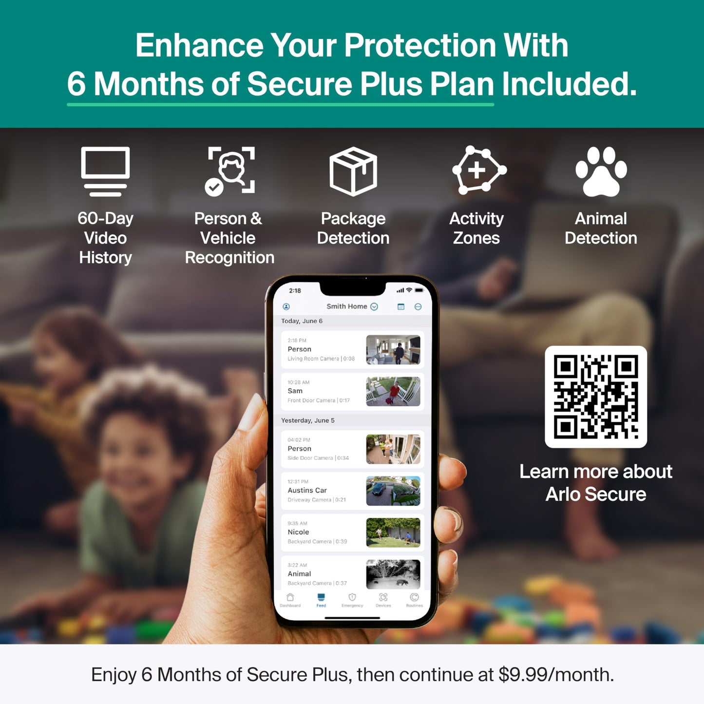 Arlo Essential Security Camera 2K (3rd Gen, 2025 Release) 5 Cam + 6 Months of Secure Plus Plan - Wireless Outdoor Camera, Battery Power, Person Recognition, Package Detection, Animated Preview, White