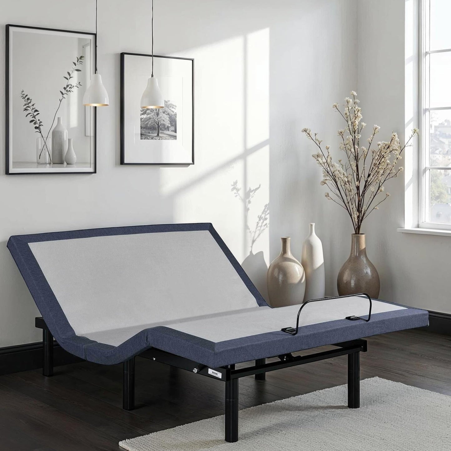 King Adjustable Bed Base with Three Vibration Modes and Head and Foot Position Adjustments