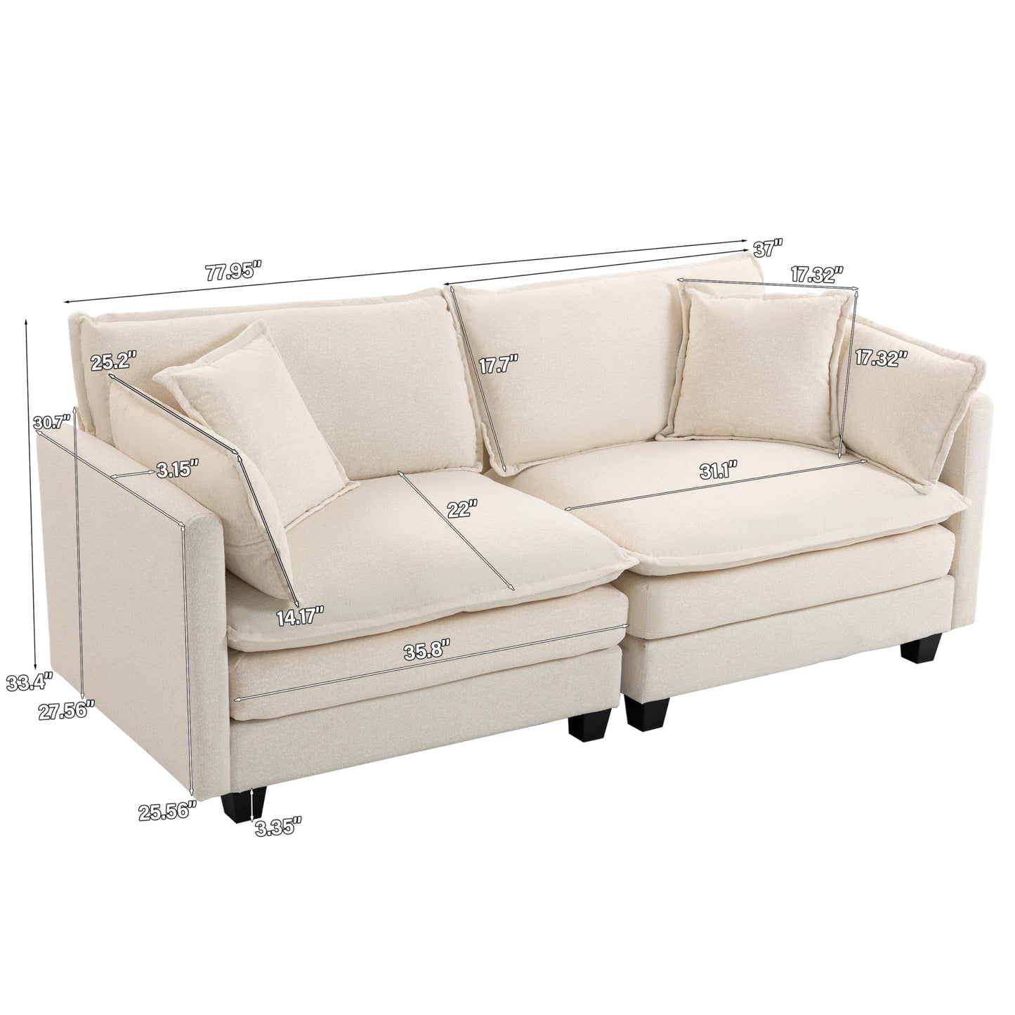 78'' Deep Seat Cloud Loveseat, Chenille Upholstered 2-Seats Modular Sectional Sofa Couch, Modern Comfy Settee Loveseat for Living Room Set, Small Apartment