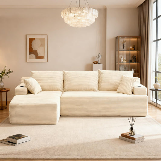 Eafurn 135" Oversized Right Facing Boneless Modular Sectional Sofa Couch with Chaise Lounge, 33D High-Density Foam Compressed Floor Couch with Deep Seat and Throw Pillows