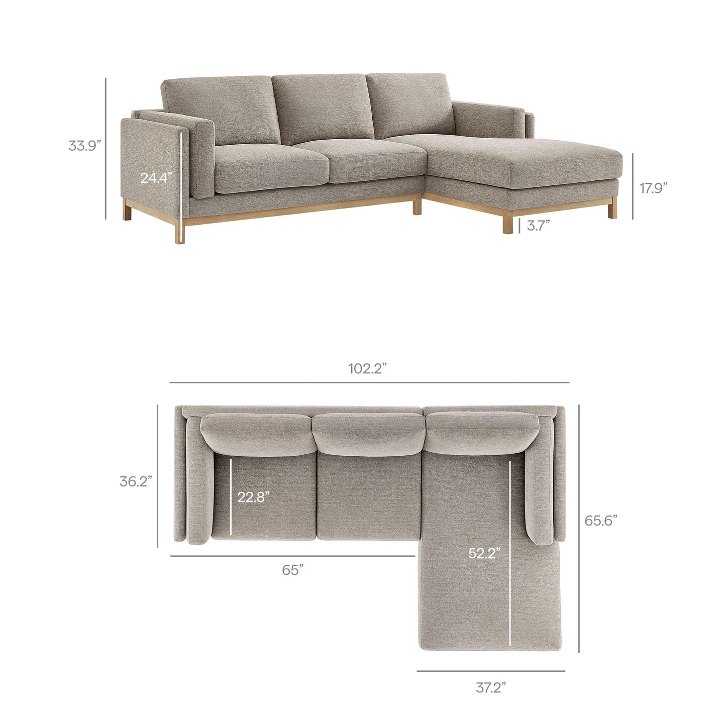 Modway Roscoe Right-Facing Sectional Sofa with Chaise in Pewter - 2-Piece Mélange Chenille Fabric Deep Seat Couch, L Shaped Modular for Living Room or Lounge