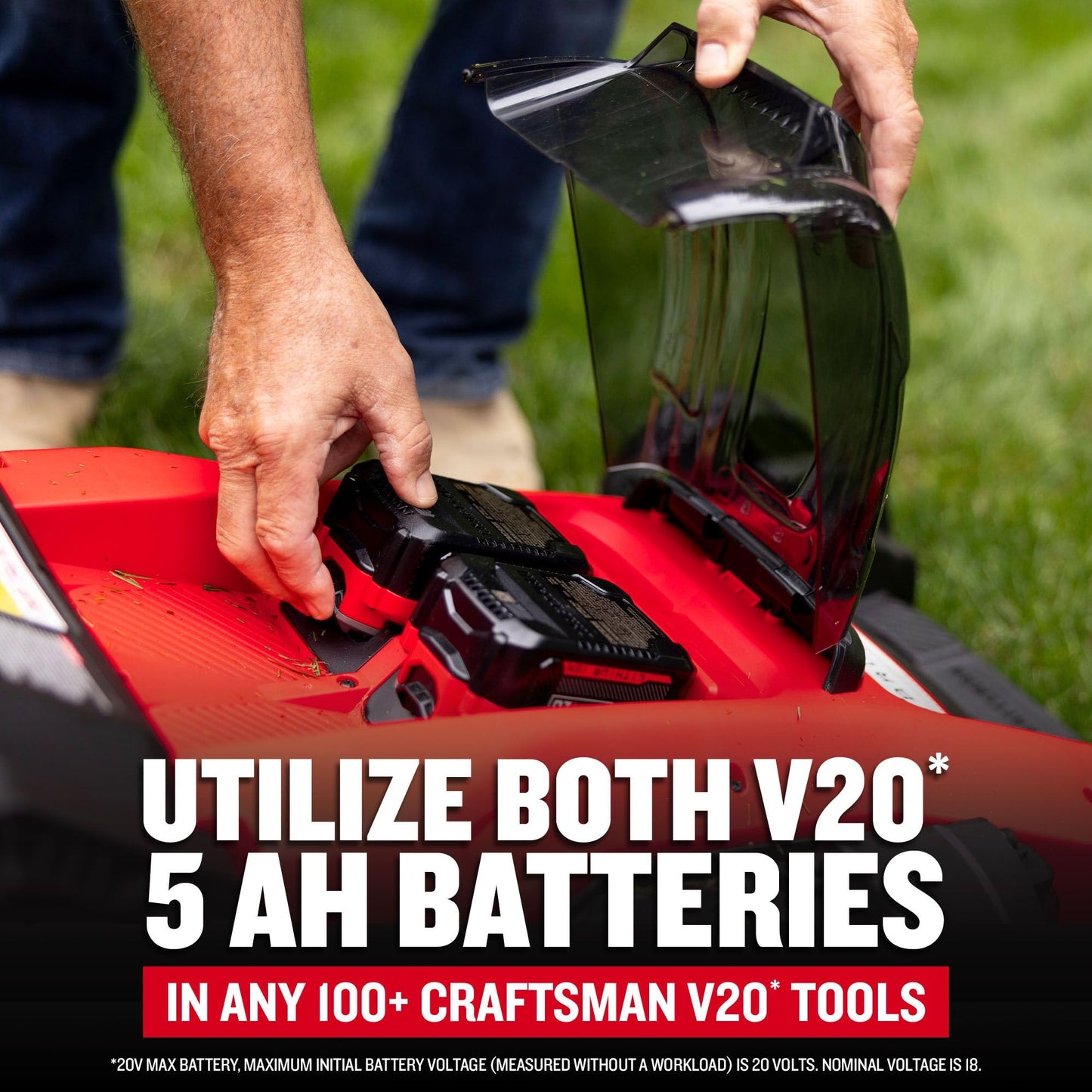 CRAFTSMAN V20 20 in Lawn Mower, 2 x 5Ah Batteries and 2 Chargers Included, High Effeciency Brushless Motor, Push Mower, Up to 50 Min of Runtime, Lightweight, Grass Bag, Low Profile (CMCMW220P2)
