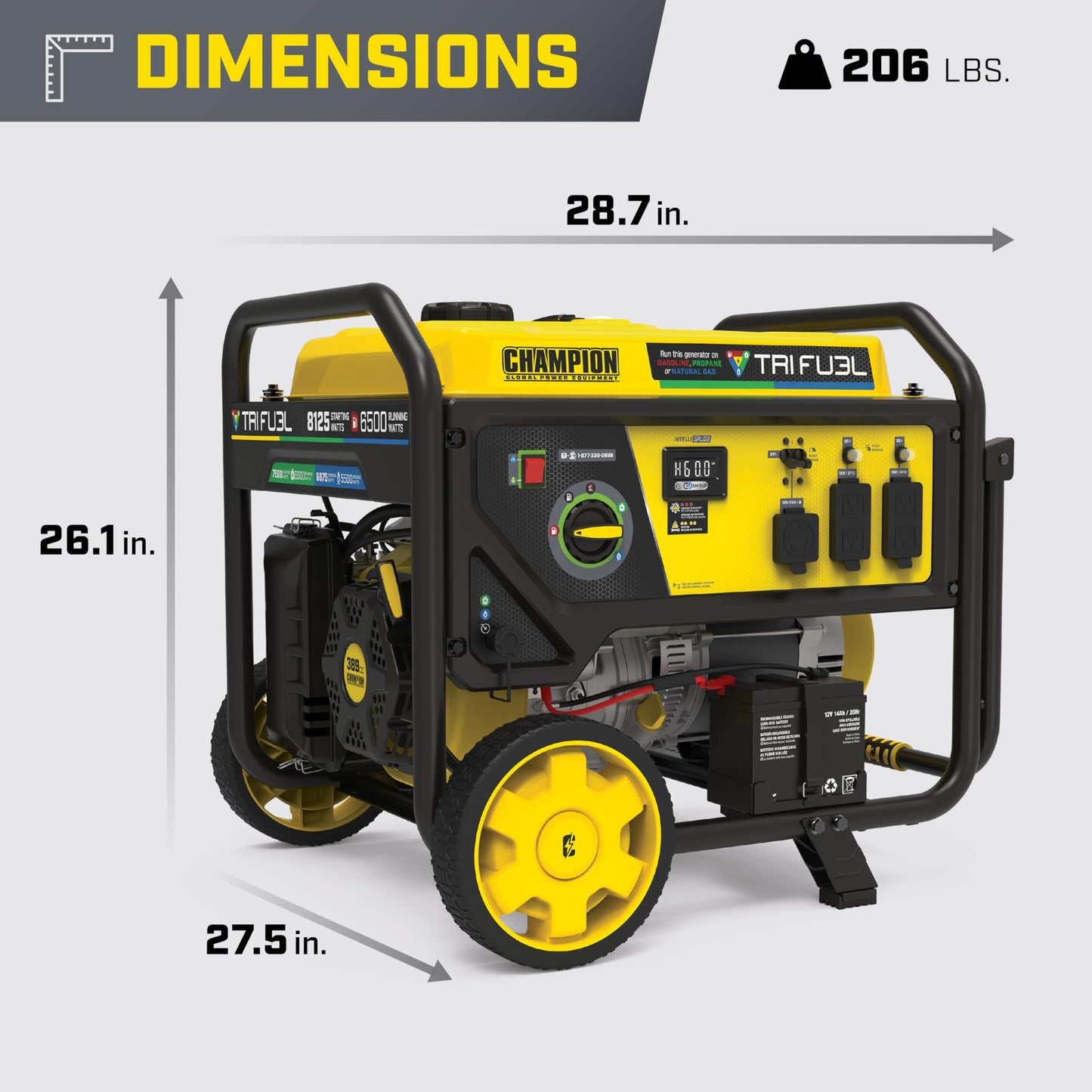 Champion Power Equipment 8125-Watt Electric Start Tri-Fuel Portable Generator with Free 3-Year Warranty