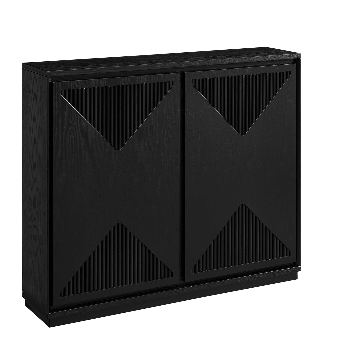 KEIKI 39" Mid Century Modern V-Shape Storage Cabinet, Buffet Cabinet with Storage, Narrow Side Cabinet with Outlet Holes for Living Room Entryway Hallway Kitchen, Coffee Bar, Black