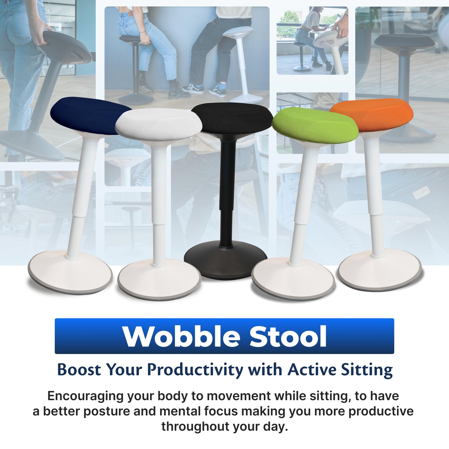 Standing Desk Stool Chair, Height Adjustable Stool 21-31 inch for Office and Classroom, Swivel seat, Anti-Slip Bottom Ergonomic Wobble Stool with Rocking Motion, Orange