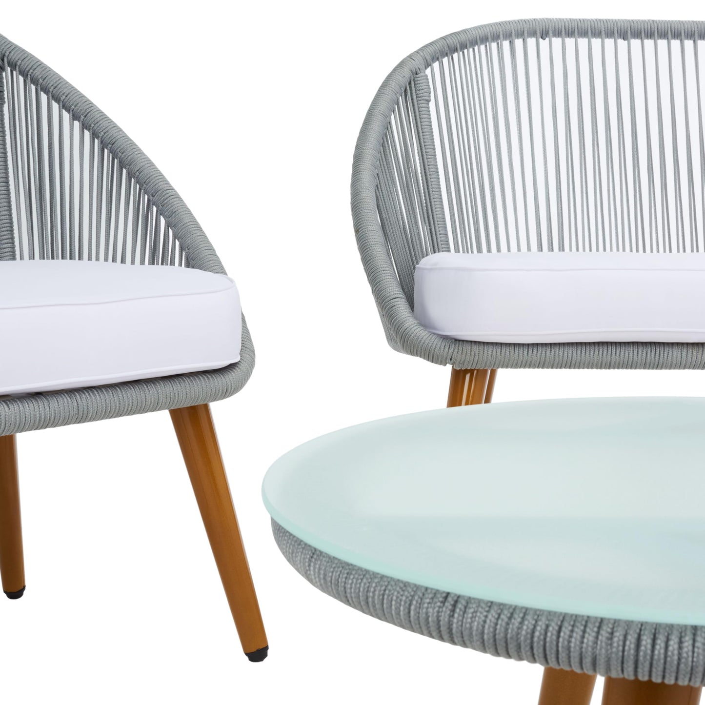 SAFAVIEH Outdoor Collection Halcott Grey/White Wicker 4-Piece Conversation Patio Set