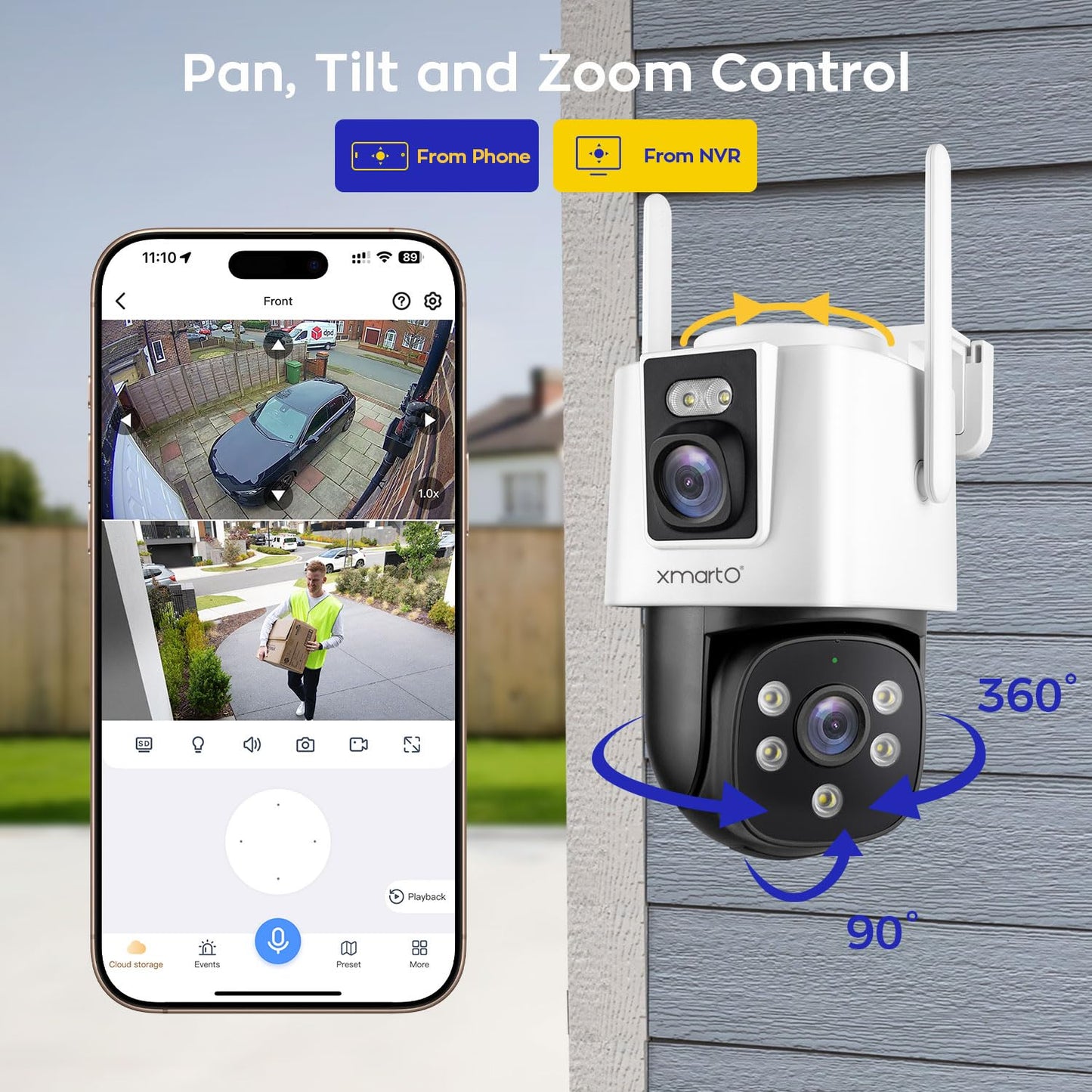 xmartO 4 Dual-Lens Wireless Camera Kit, 8-View WiFi6 Mesh Long Range Security System, 16CH 4K Dual Band NVR, 4MP 180° Static FOV & 360°PTZ AI Tracking, 24/7 Plug-in, 500GB HDD, No Monthly Fee