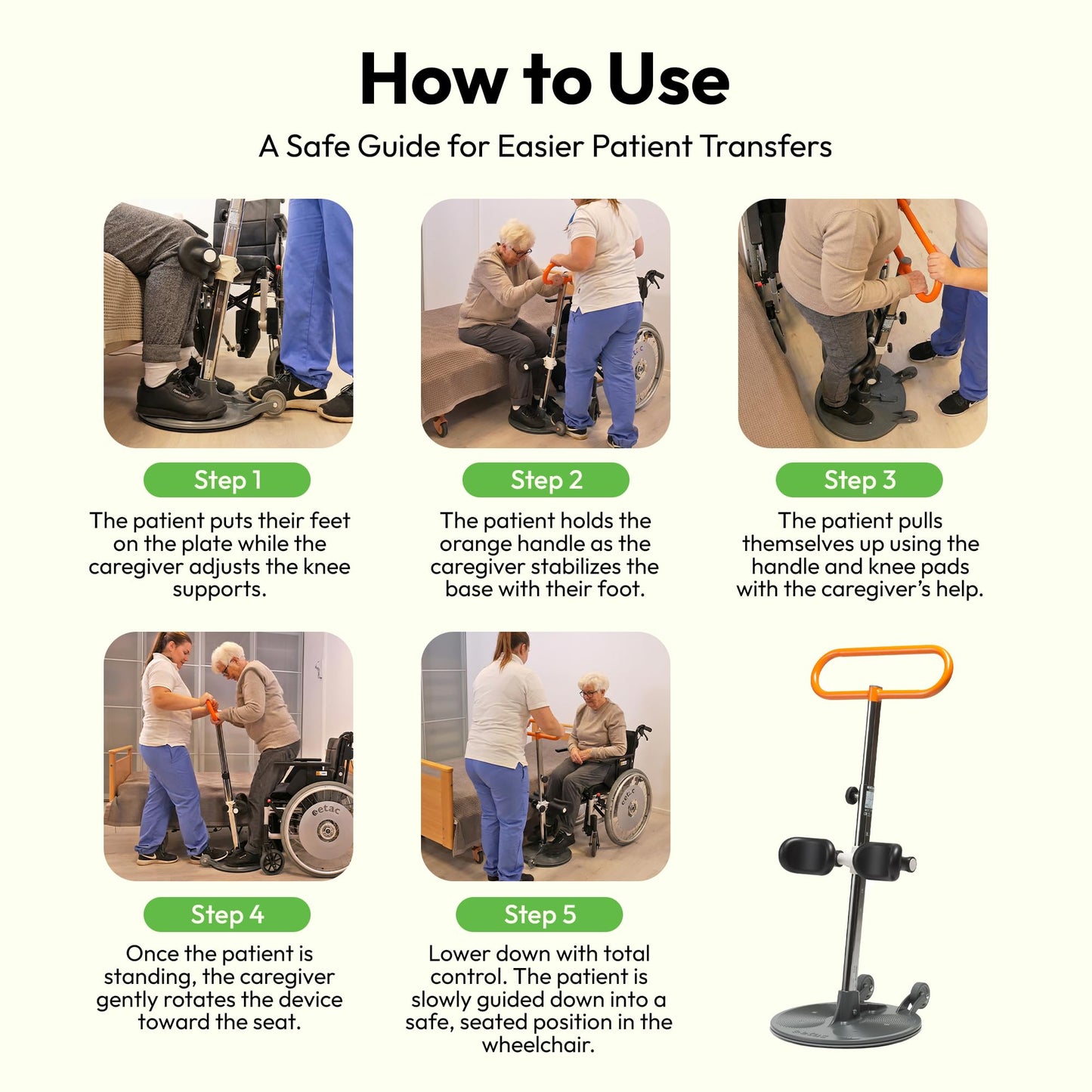 Etac Turner PRO Patient Transfer Aid – Assistive Standing Pivot Transfer from One Seated Position to Another, Requires Leg & Upper Body Strength to Stand & Turn in Place (440 lbs Capacity)