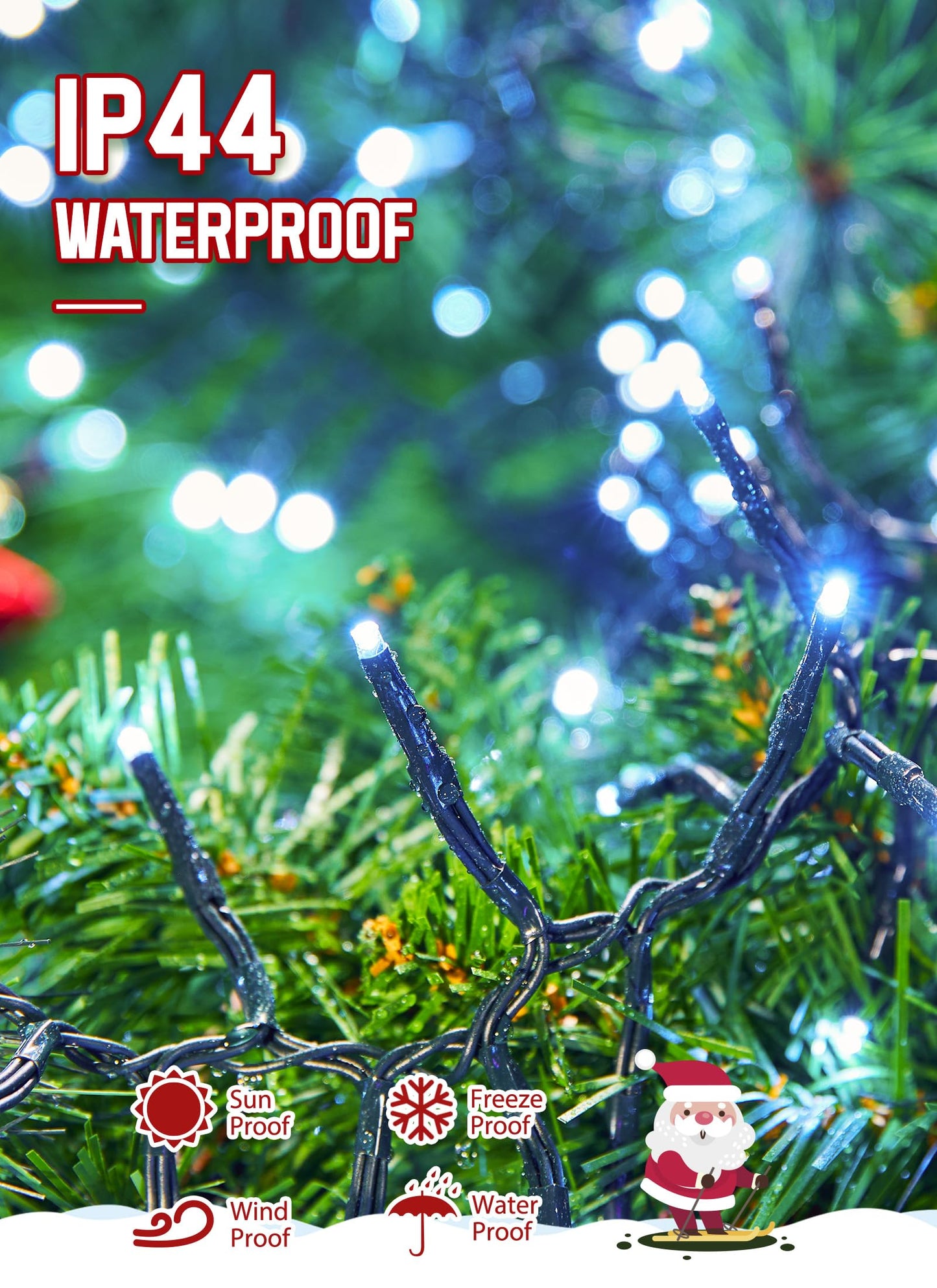Minetom 50 Ft 1000 LED Cluster Lights, Cool White, Waterproof, 12 Modes, Remote, Christmas Tree String Lights