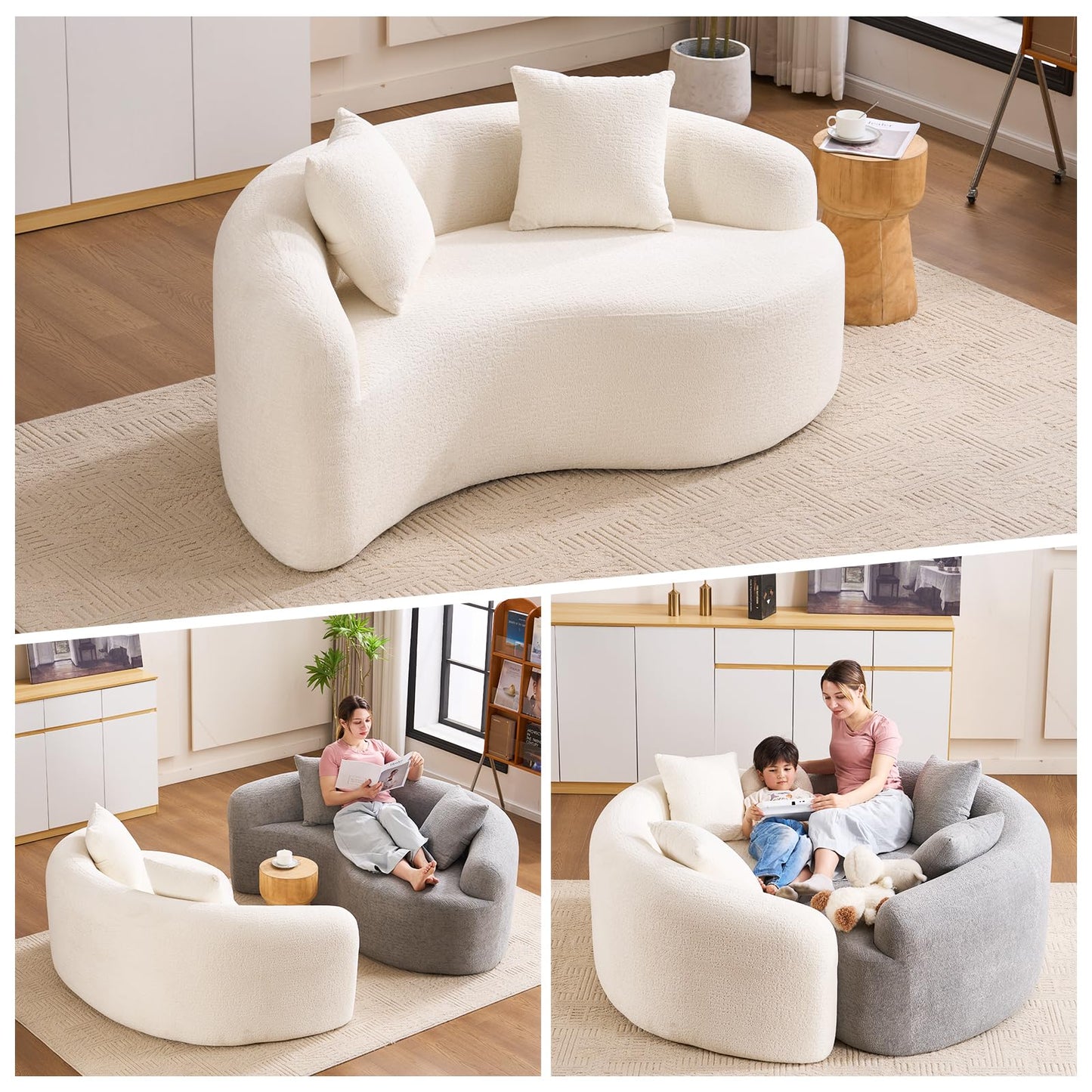 KEIKI S-Curved Loveseat Chenille Couches with 2 Pillows, Upholstered Luxury Plush Cloud Sectional Sofa for Living Room Apartment, Full Sponge Compression