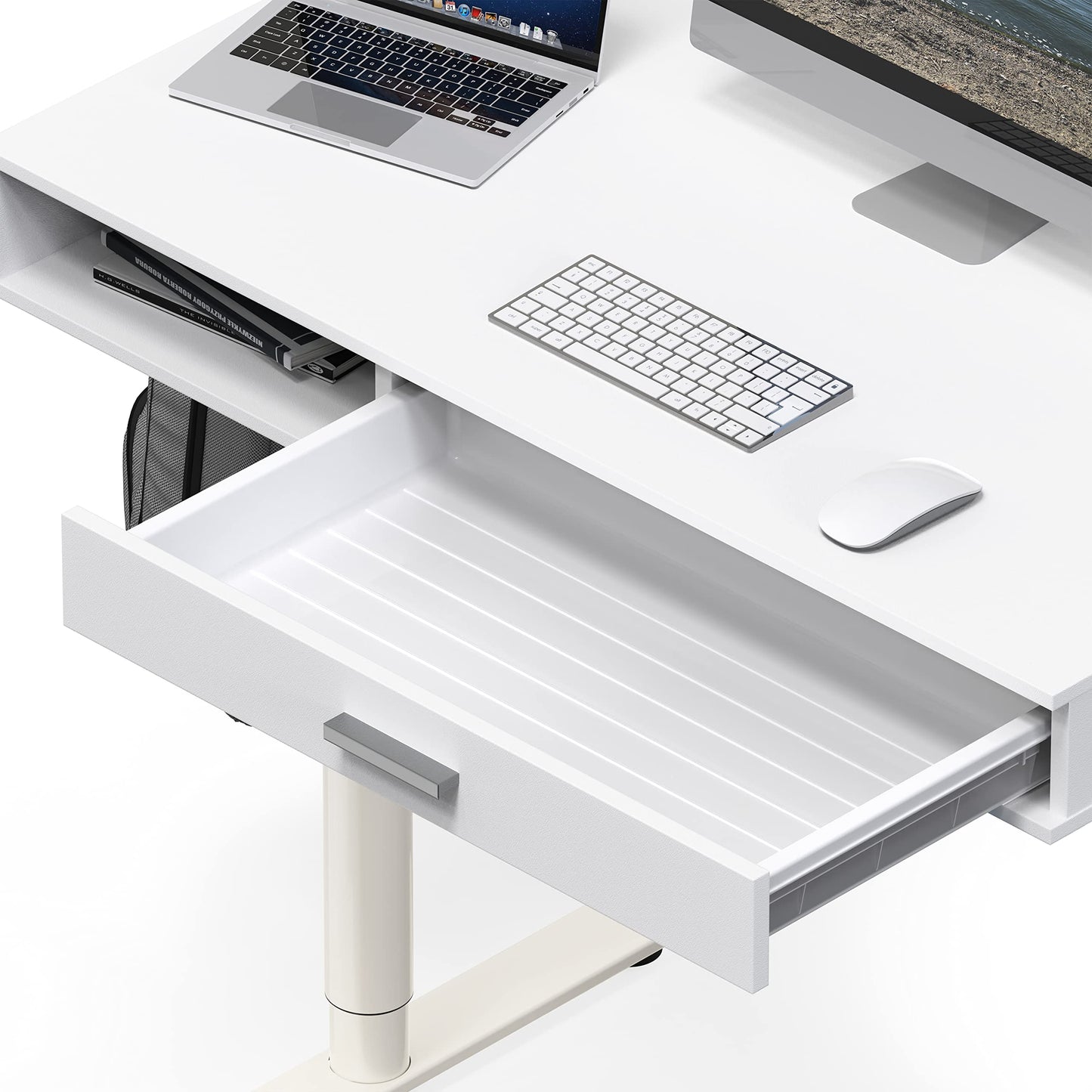 SHW 40-Inch Height Adjustable Claire Electric Standing Desk with Drawer, White