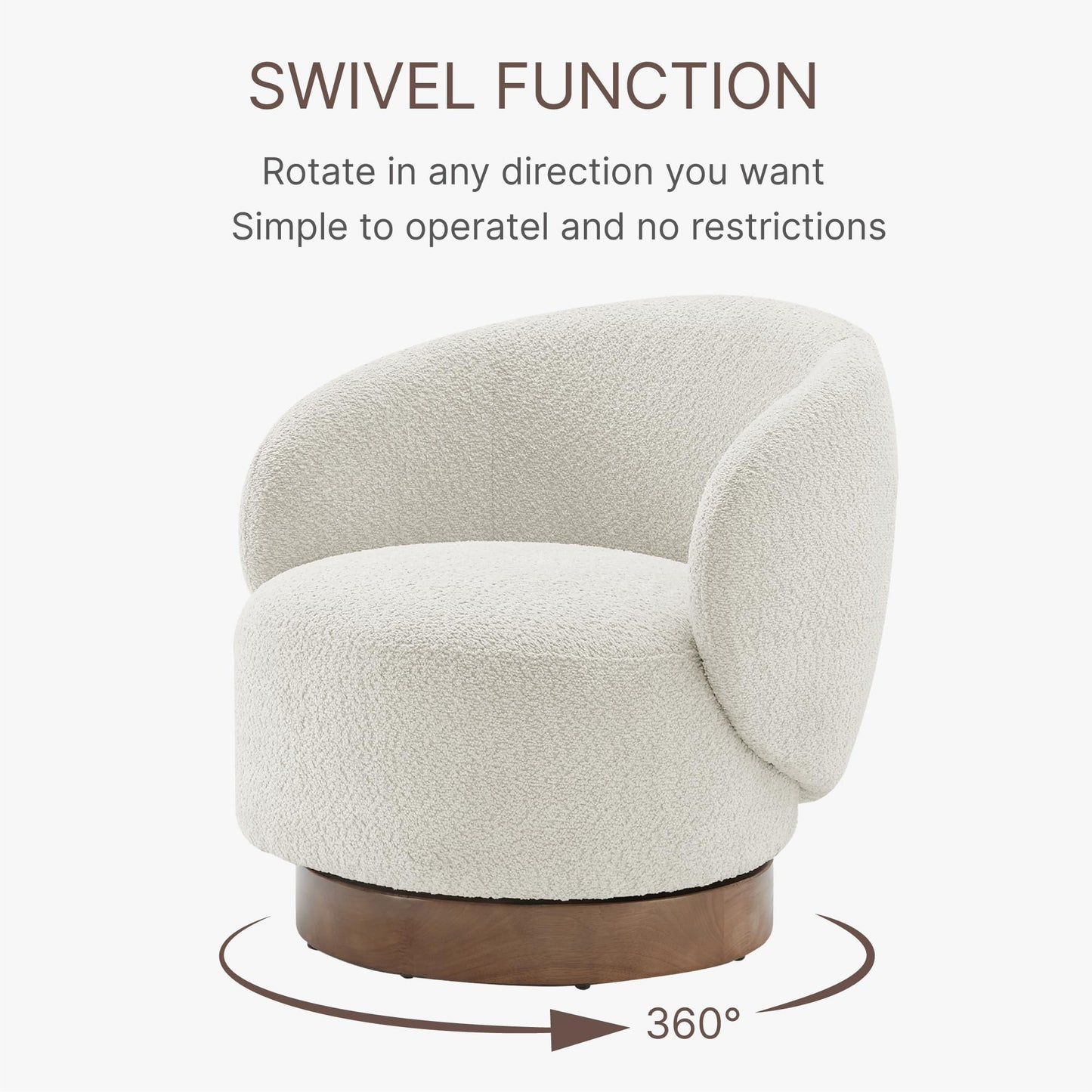 KISLOT Swivel Accent Chair Round Barrel Armchair Upholstered Performance Fabric for Living Room Bedroom Reading Waitingroom,1 PCS,Cream