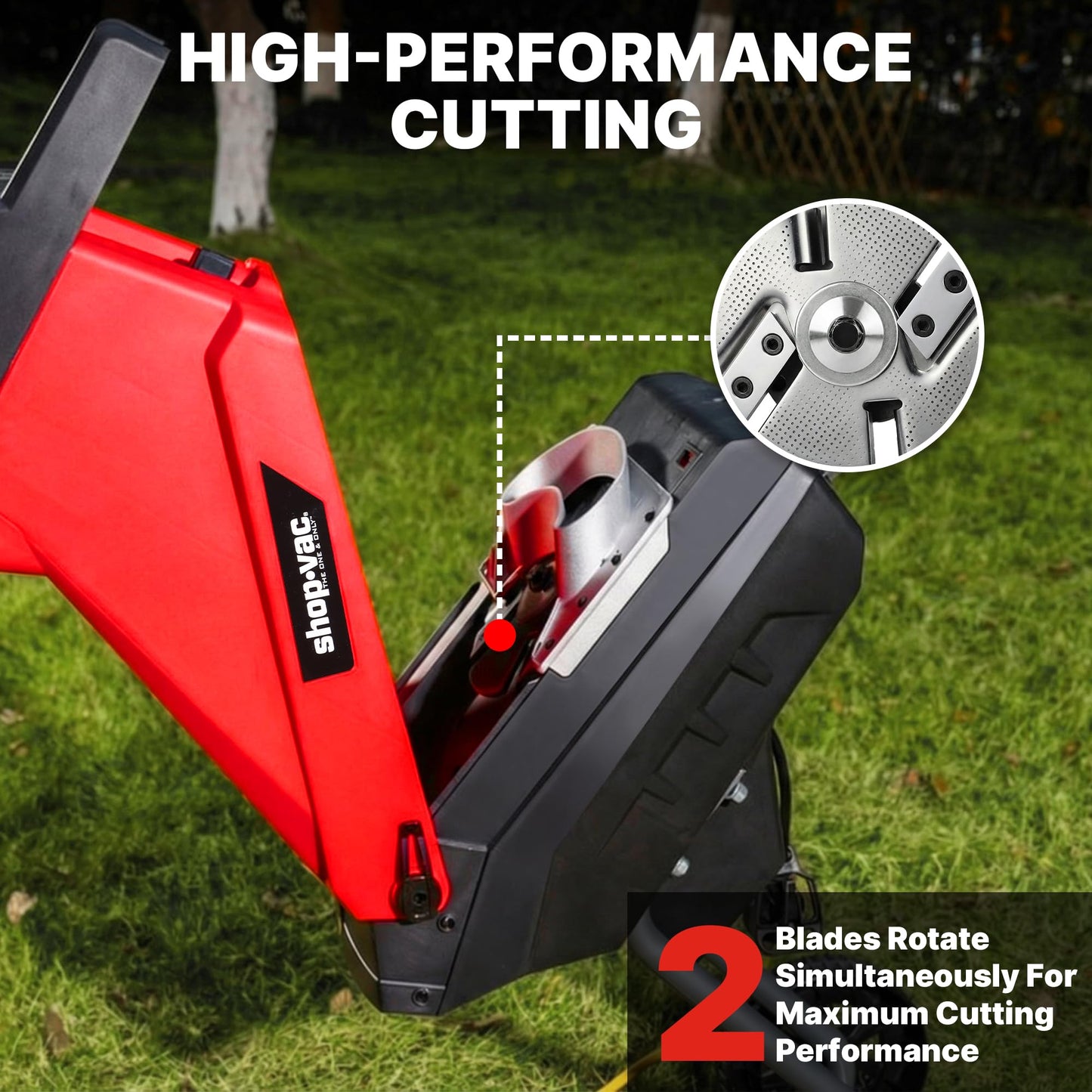 Shop-Vac Electric Wood Chipper, 15-Amp Wood Chipper Shredder with 45L Collection Bag and Push Paddle, Double-Sided Blade, 1-3/4 Inch Cutting Diameter for Yard Debris and Branches