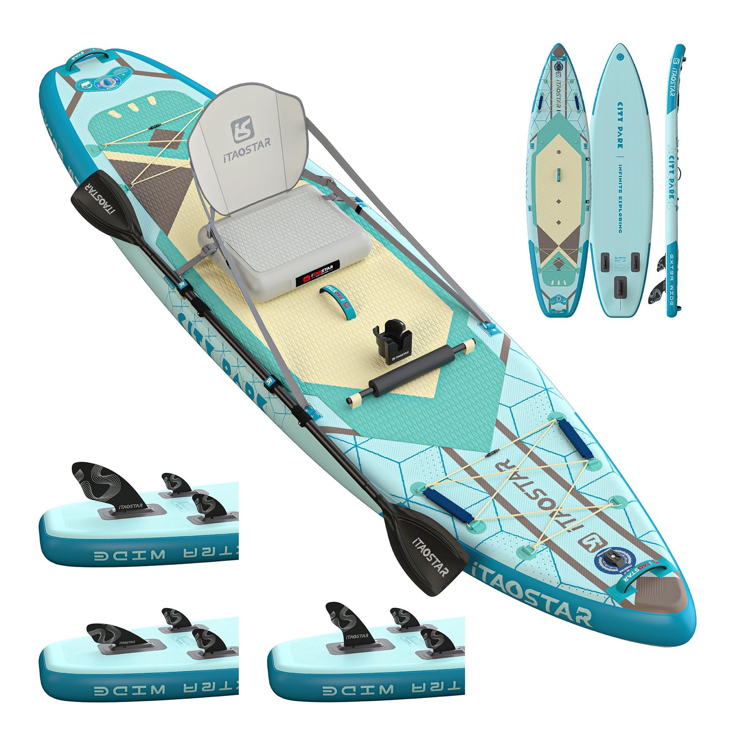 iTAOSTAR C03AP 35" Super Wide Paddle Board, More Fun Inflatable Paddle Board with 5 Fins, 12 Foot Stand Up Paddle Board with Premium SUP Accessories for Familly of All Skill Levels