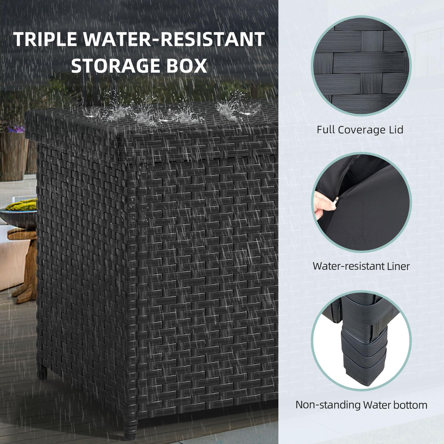 YITAHOME 260 Gallon Deck Box, XXL Wicker Outdoor Storage Box, Oversized Rattan Storage Cabinet for Patio Furniture, Cushions, Pool Storage and Garden Tools (Black)