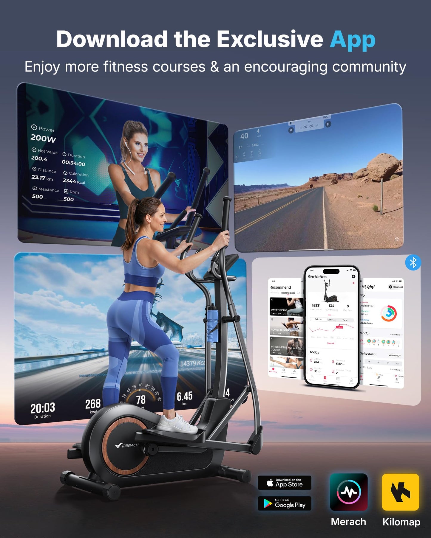 MERACH Elliptical Exercise Machine, Elliptical Machine for Home Self-Powered with <18DB Whisper-Quiet Magnetic Elliptical Training Machines, 16.5 Stride, Automatic Resistance, 330lbs Capacity