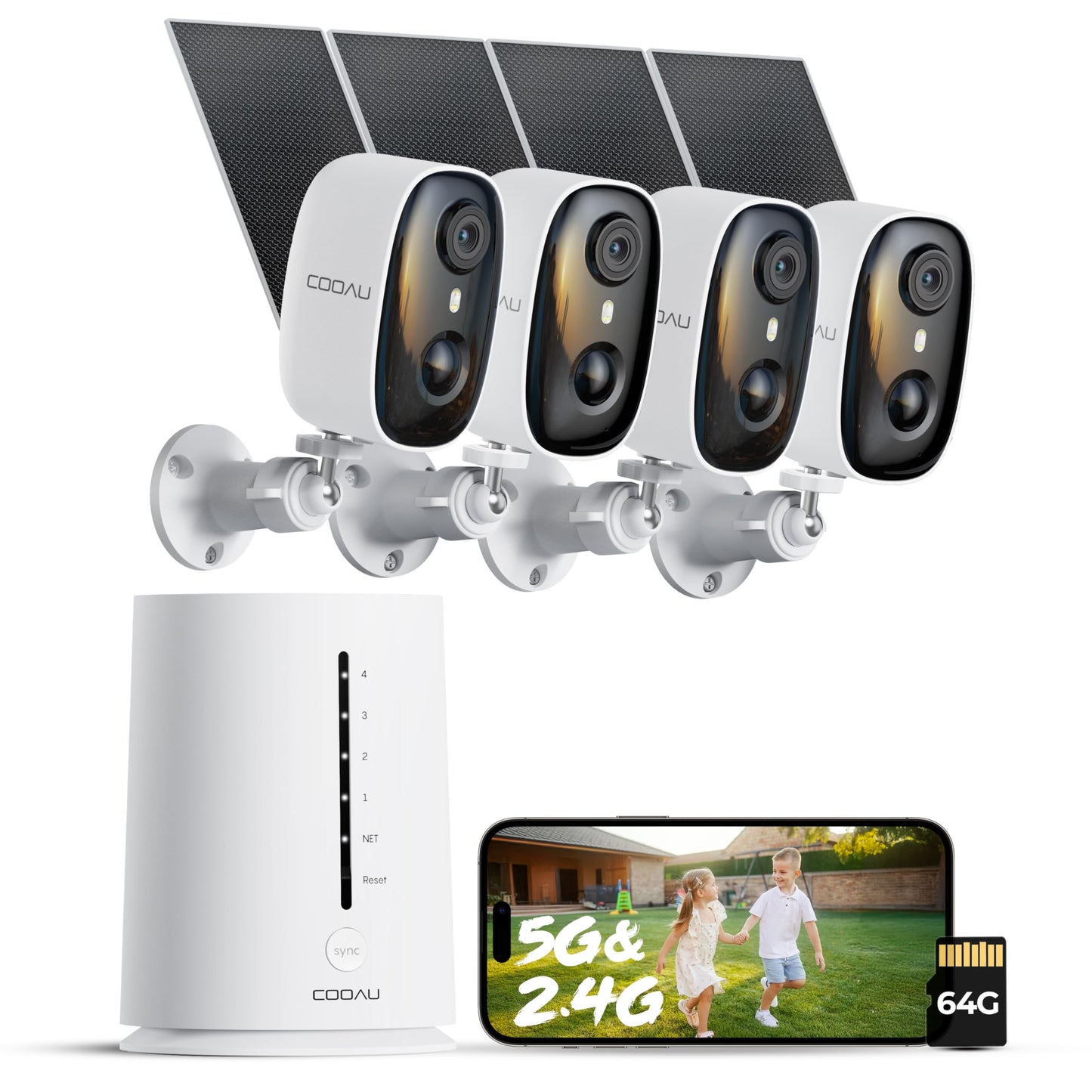 COOAU 4MP Security Cameras Wireless Outdoor, Faster Charging Solar Powered, Sharper-Image Outdoor Camera Wireless,No Subscription,PIR Detection,Surveillance System for Wide-Area Whole-House Coverage