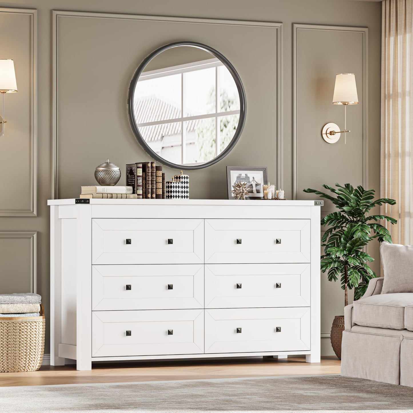 BORNOON 6-Drawer Dresser, Modern Wooden Storage Chest of Drawers, Dresser TV Stand, Wood Drawer Organizer with Metal Handles for Bedroom, Living Room, Hallway