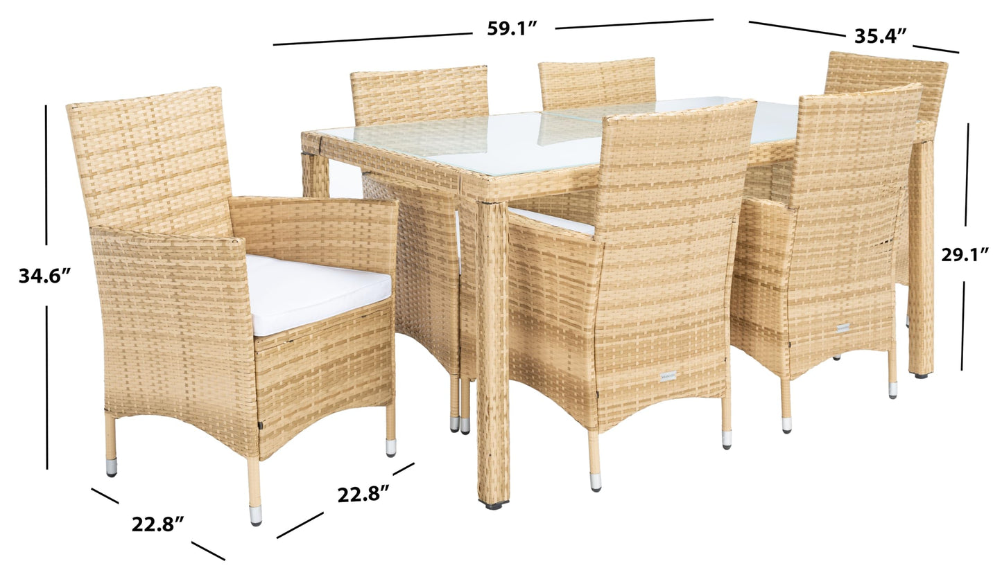 SAFAVIEH Outdoor Collection Jolin Natural/White Cushion Wicker Dining Set
