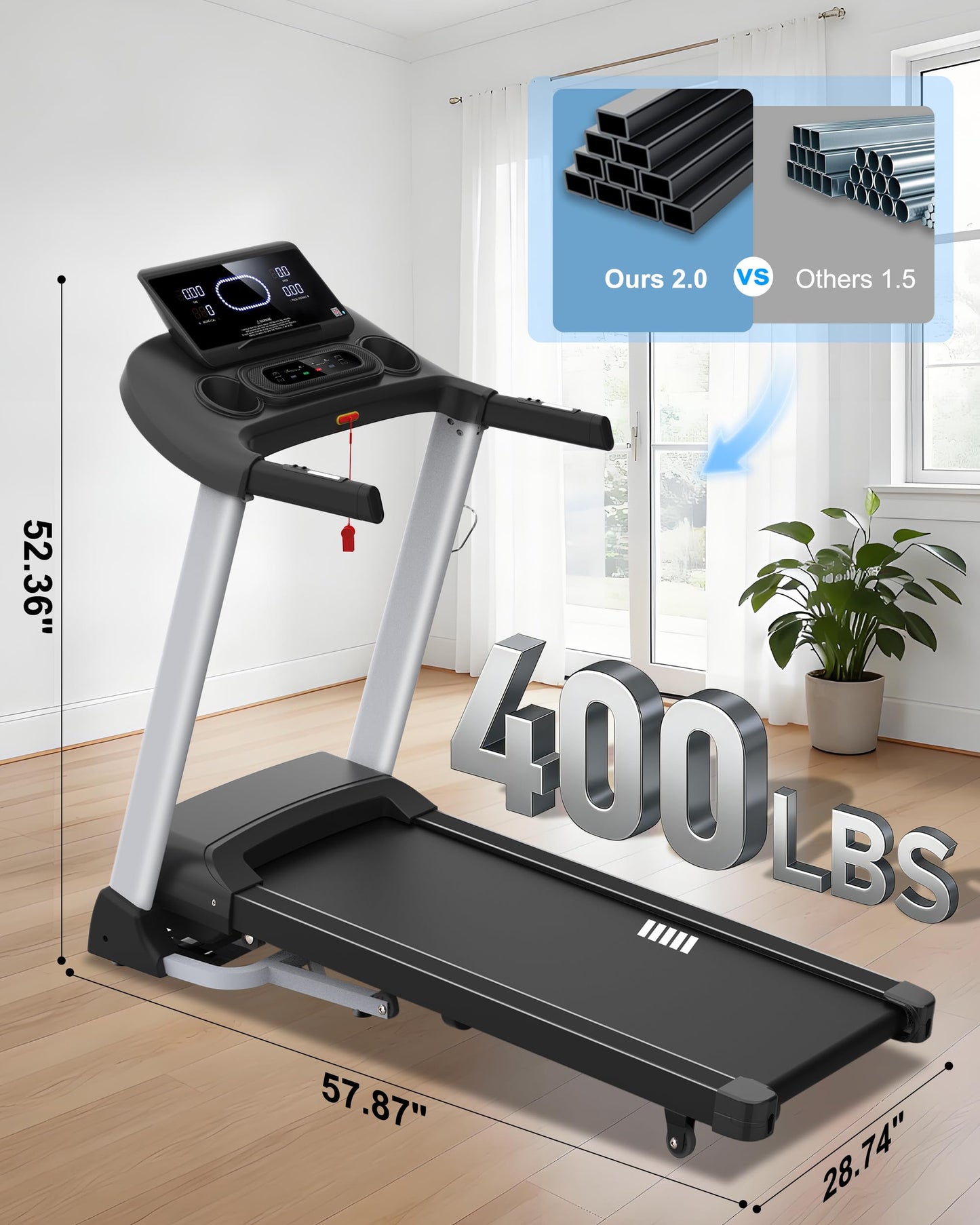 Incline Treadmills for Home, Treadmill with 18% Auto Incline, Heavy Duty 400LBS Capacity, Running Machine with 18.90" Wide Belt, 0.5-12 MPH Speed, 3.5 HP, 36 Programs, APP, Bluetooth, Foldable