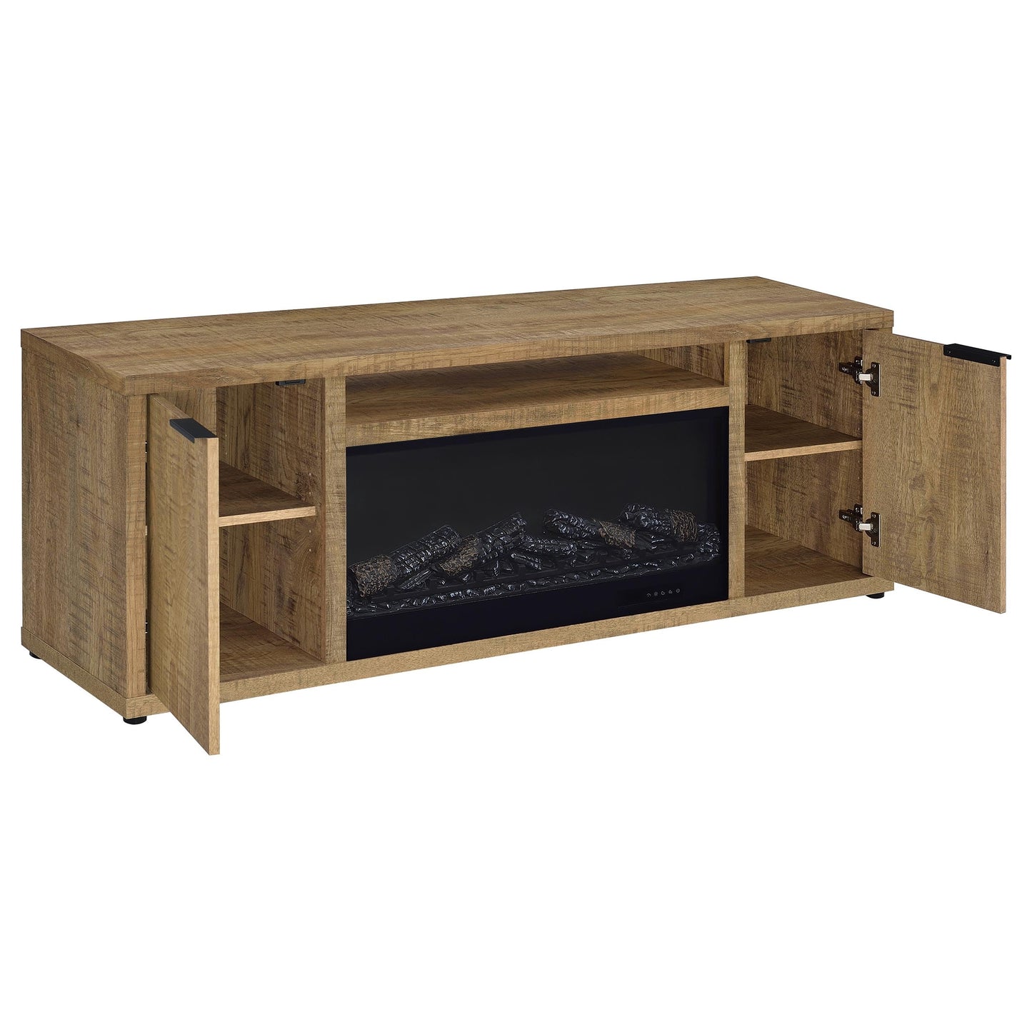 Coaster Home Furnishings - Fuller - Wood - TV Stand Fireplace with Center Flame Box, Open Cubby, Two Adjustable Shelves - Living Room - 60-Inch - Mango - 722852