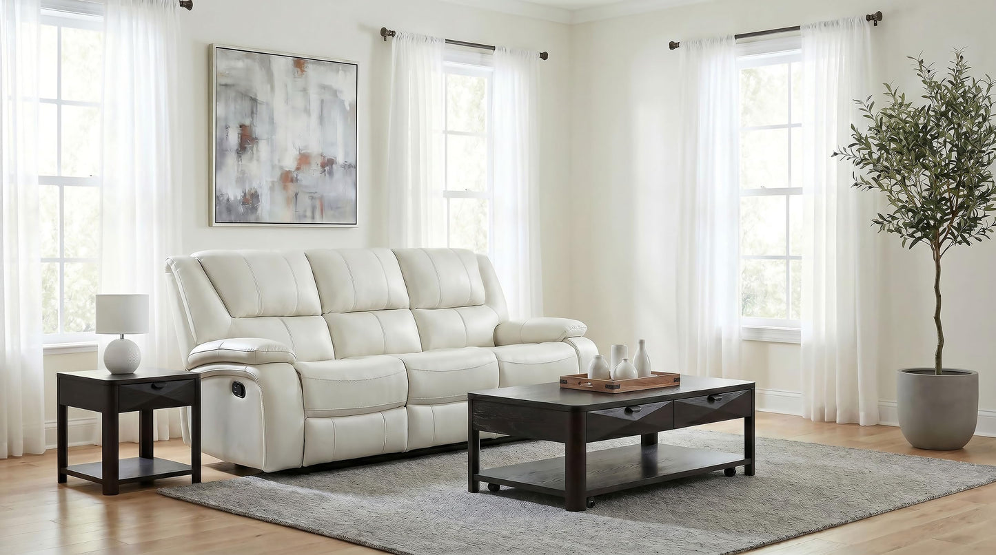 Coaster Home Furnishings - Camila - Wood and Faux Leather - Reclining Sofa with Manual Motion, Padded Pillow Arms, and Channeled Seat - Living Room - White - 610247