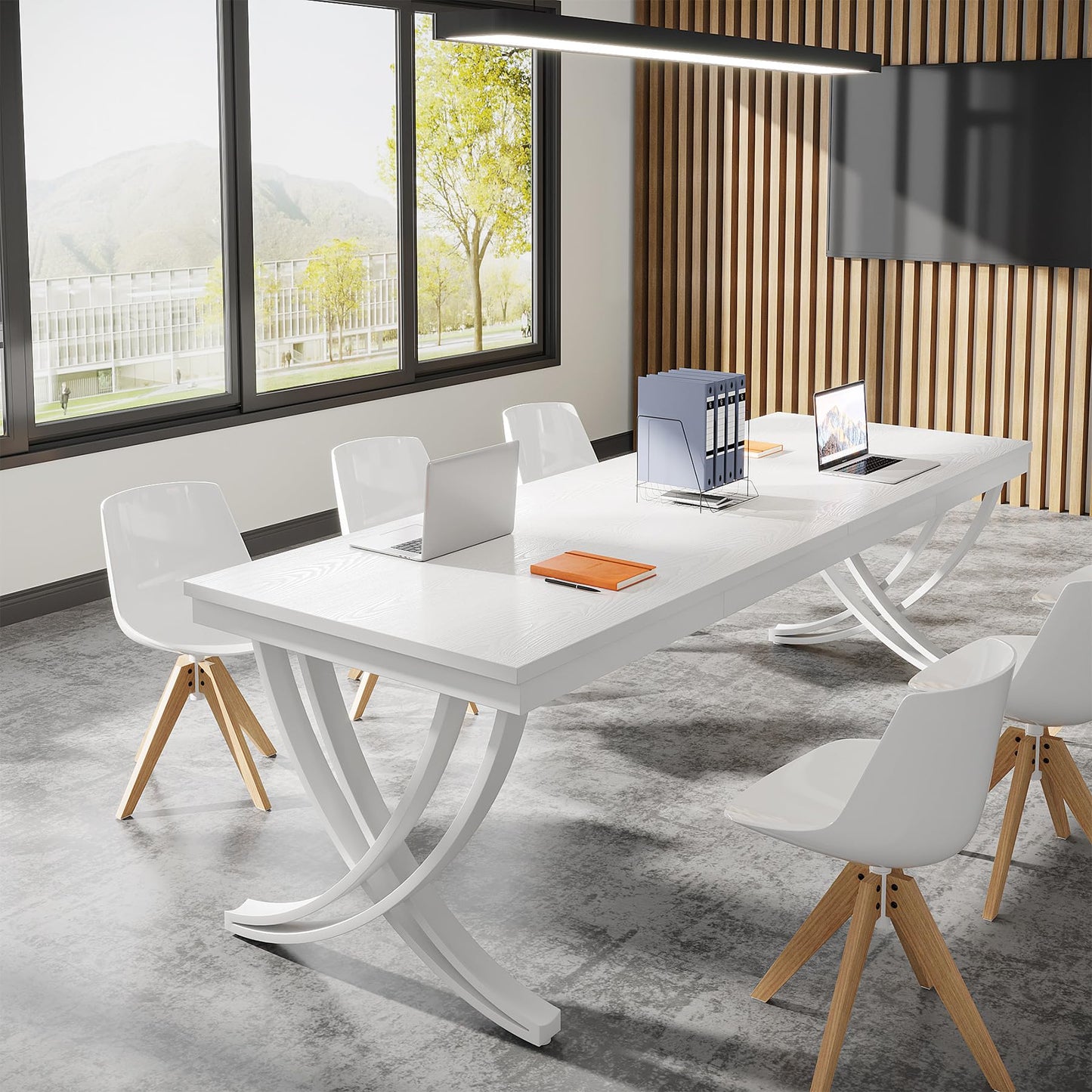 Tribesigns 6.5FT Conference Table for 6-8 People, 78 inch Long Rectangular Seminar Table with Strong Metal Frame, Business Furniture Boardroom Desk for Office Meeting Conference Room (1PC, White)