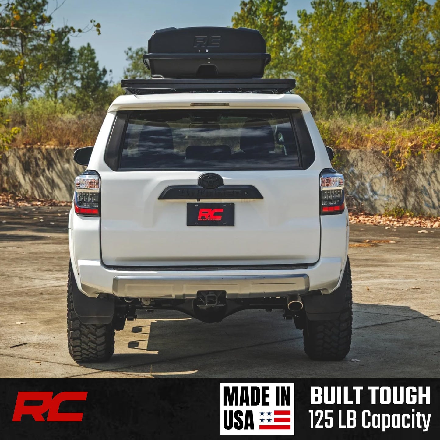Rough Country Rooftop Cargo Box 14.5 Cu Ft – Hard Shell Roof Rack Storage Carrier, Strut Assisted, Lockable & Weatherproof, No Drill Install